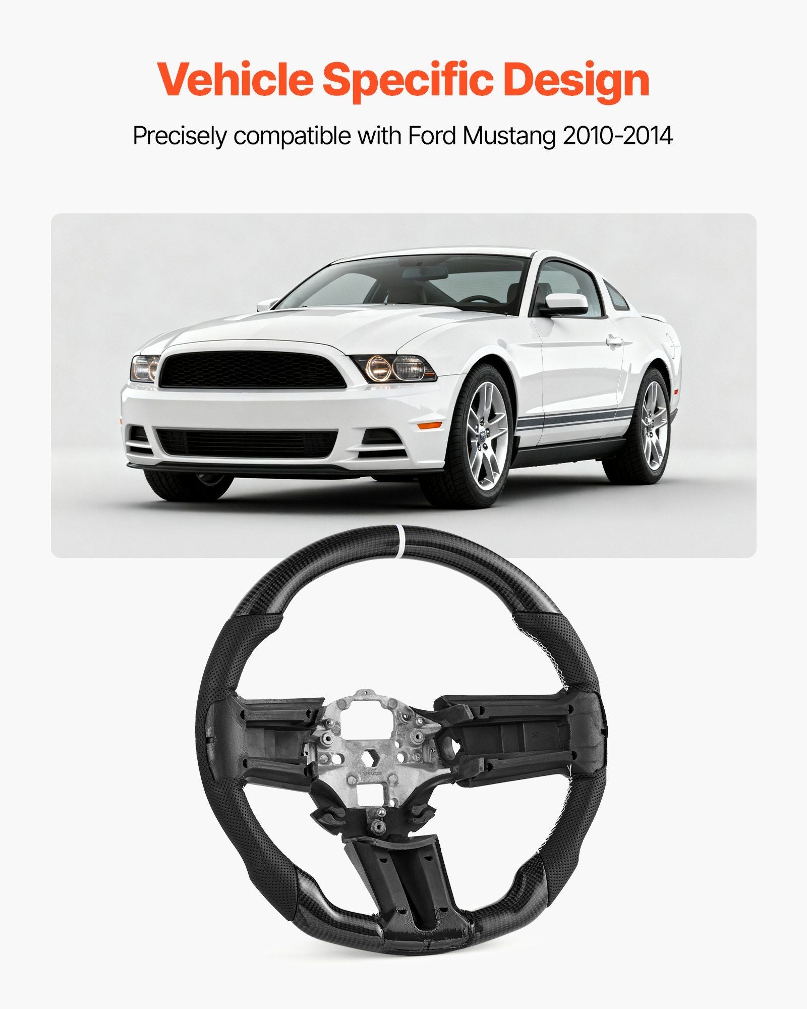 Steering Wheel for 2010-2014 Ford Mustang, Carbon Fiber Steering Wheel D-Shaped Flat-Bottom, Leather Grip V952-QCFXPZYFTMUSW6W31001V0