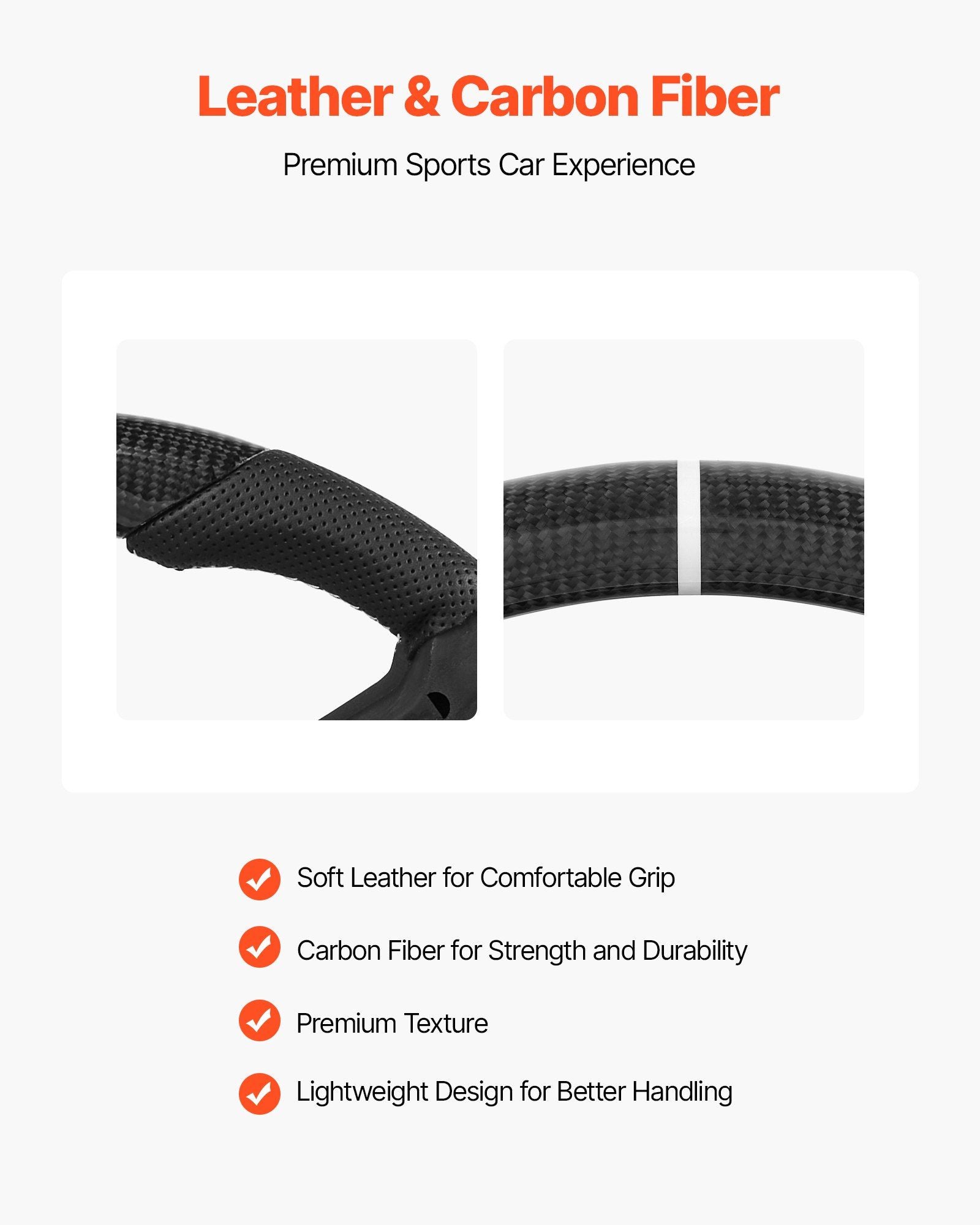 Steering Wheel for 2010-2014 Ford Mustang, Carbon Fiber Steering Wheel D-Shaped Flat-Bottom, Leather Grip V952-QCFXPZYFTMUSW6W31001V0