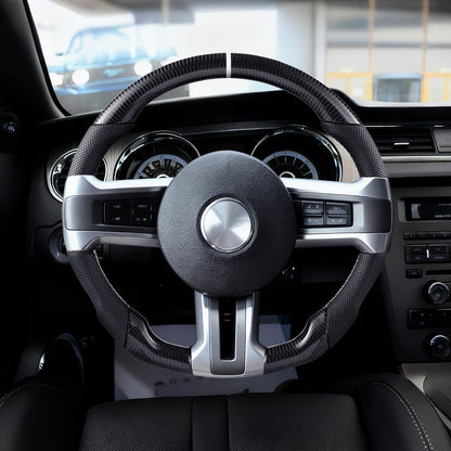 Steering Wheel for 2010-2014 Ford Mustang, Carbon Fiber Steering Wheel D-Shaped Flat-Bottom, Leather Grip V952-QCFXPZYFTMUSW6W31001V0