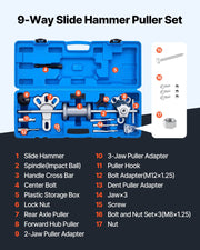 9-Way Slide Hammer Puller Set, 15PCS Front Wheel Hub Bearing Remover & Rear Wheel Axle Hub Dent Shaft Puller V952-QCLGLBQHCLBQ1NQ1O001V0