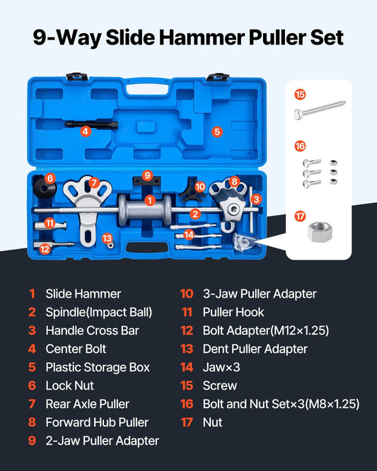 9-Way Slide Hammer Puller Set, 15PCS Front Wheel Hub Bearing Remover & Rear Wheel Axle Hub Dent Shaft Puller V952-QCLGLBQHCLBQ1NQ1O001V0