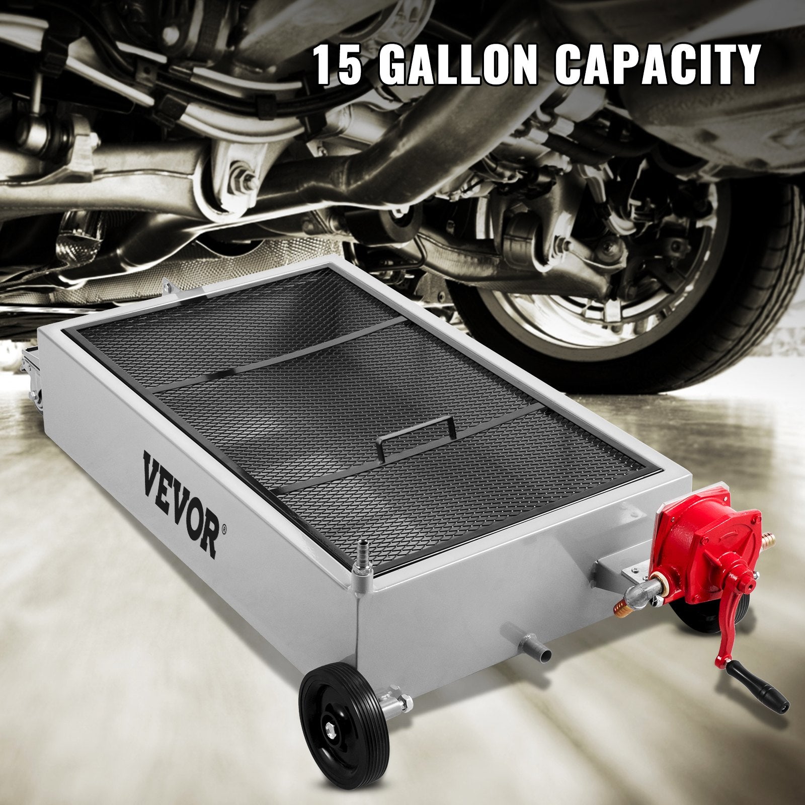 Low Profile Oil Drain Pan Truck Drain Pan 57 L with Pump Hose Casters V952-QCPYP15JLSYYLBYC1V0