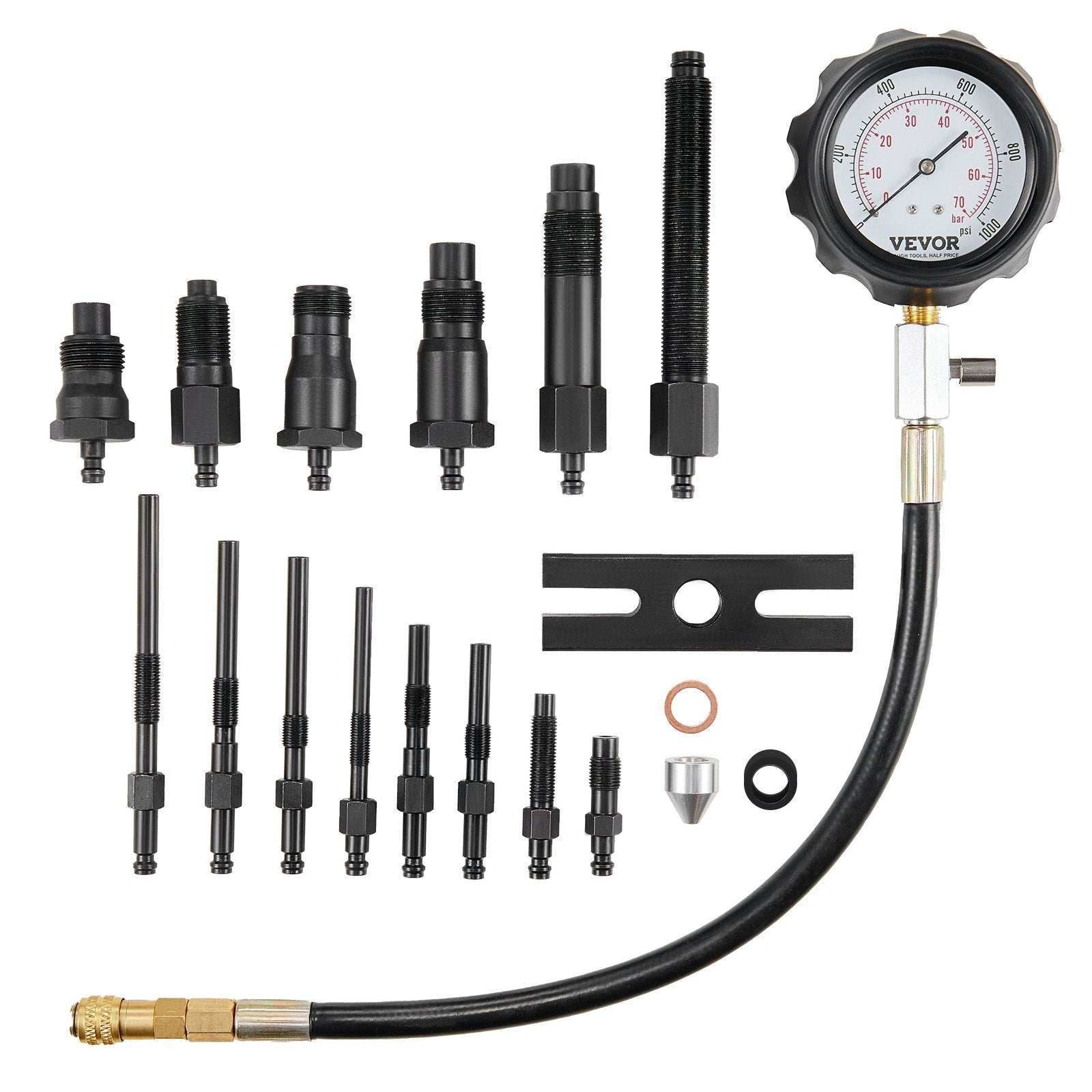 Diesel Engine Compression Tester, 18 pcs Cylinder Pressure Test Tool Kit, with 0-1000 psi Gauge and Adapters, V952-QCQGYLCSYCY0OQGECV0