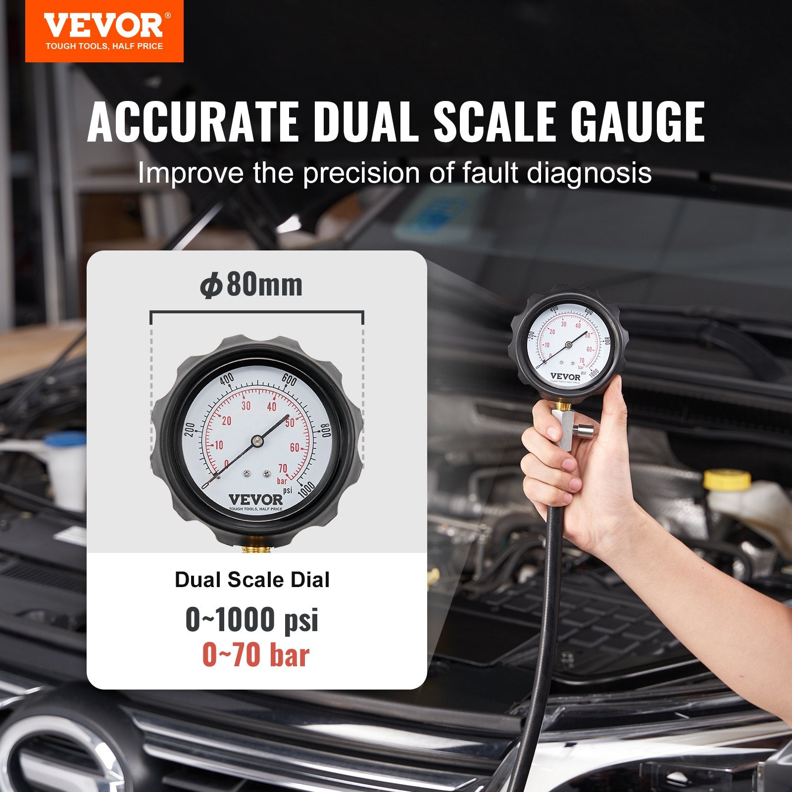 Diesel Engine Compression Tester, 18 pcs Cylinder Pressure Test Tool Kit, with 0-1000 psi Gauge and Adapters, V952-QCQGYLCSYCY0OQGECV0
