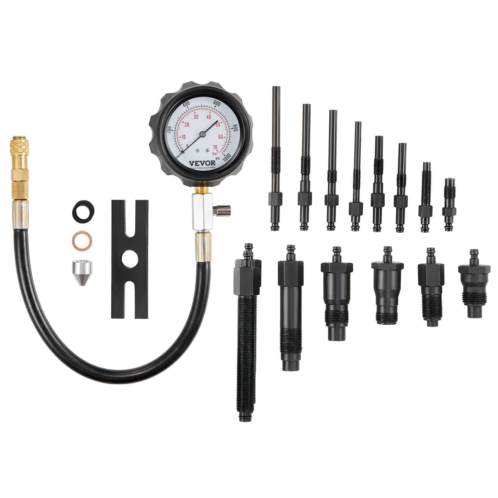 Diesel Engine Compression Tester, 18 pcs Cylinder Pressure Test Tool Kit, with 0-1000 psi Gauge and Adapters, V952-QCQGYLCSYCY0OQGECV0