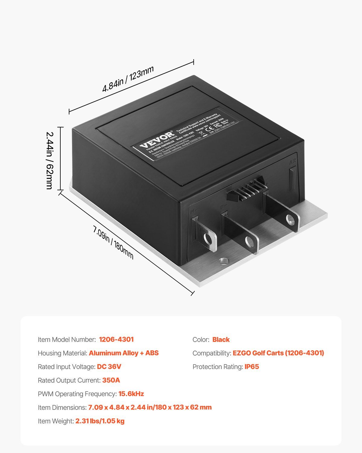 Golf Cart Speed Controller, 350 Amp, DC Motor Controller Replacement for 1994-2019 EZGO Golf Carts, IP65 V952-QCSDKZQXH120AQ4UEV9
