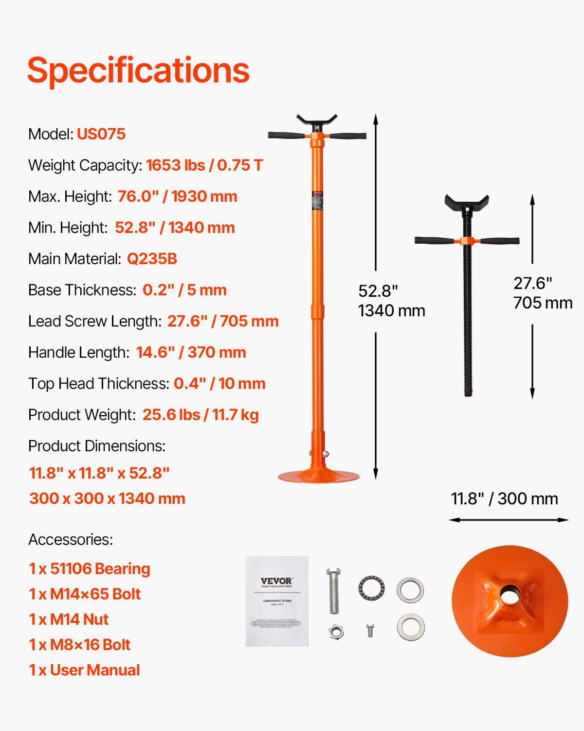 Underhoist Support Stand, 3/4 Ton Capacity Under Hoist Jack Stand, Lifting from 52.8 to 76 in, Self-Locking V952-QCSJJAQZJYXDZXD1EV0