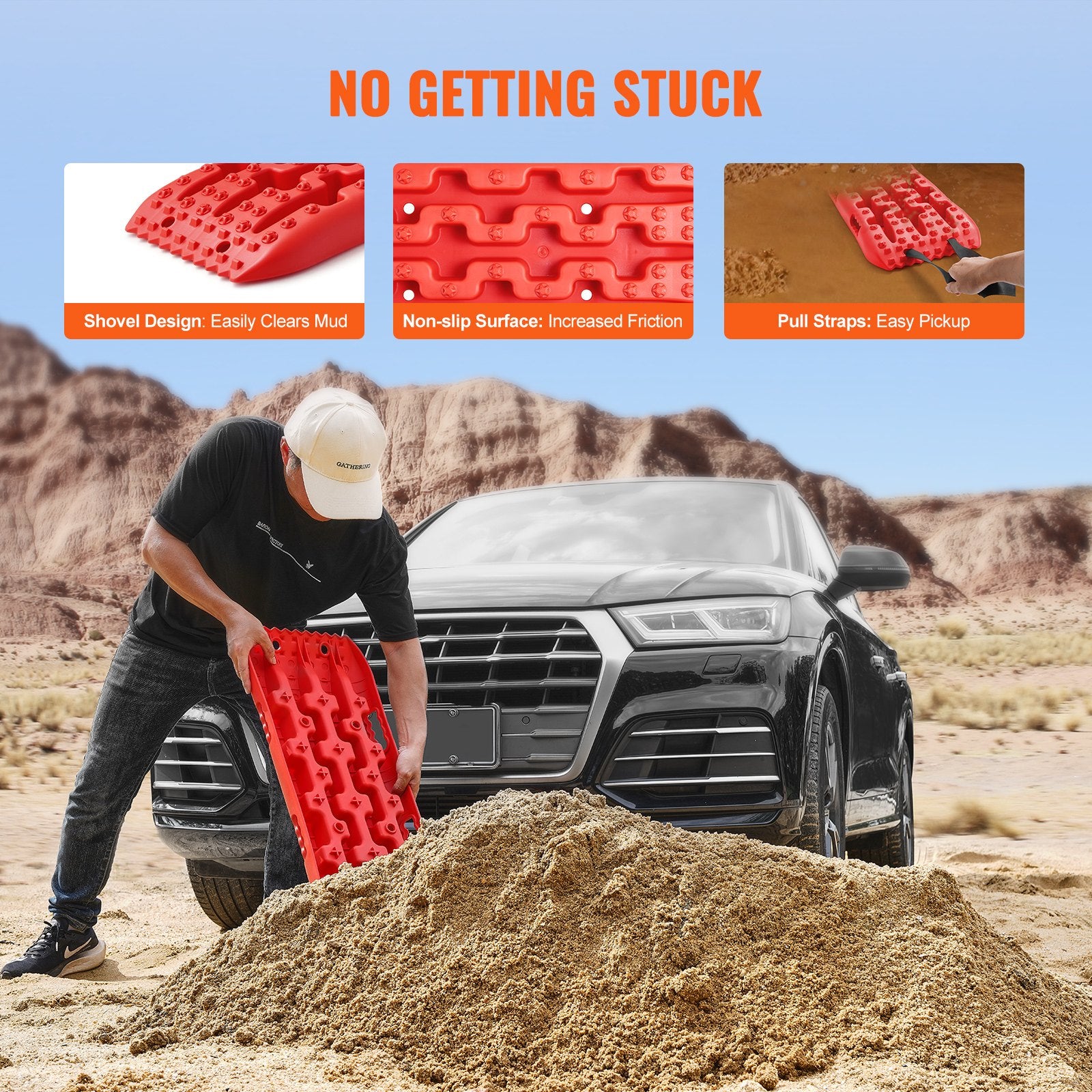 2PCS Traction Boards with PP for Mud Snow Sand Storage Bag Short Red V952-QCTKBZBS2JZD8OI9AV0