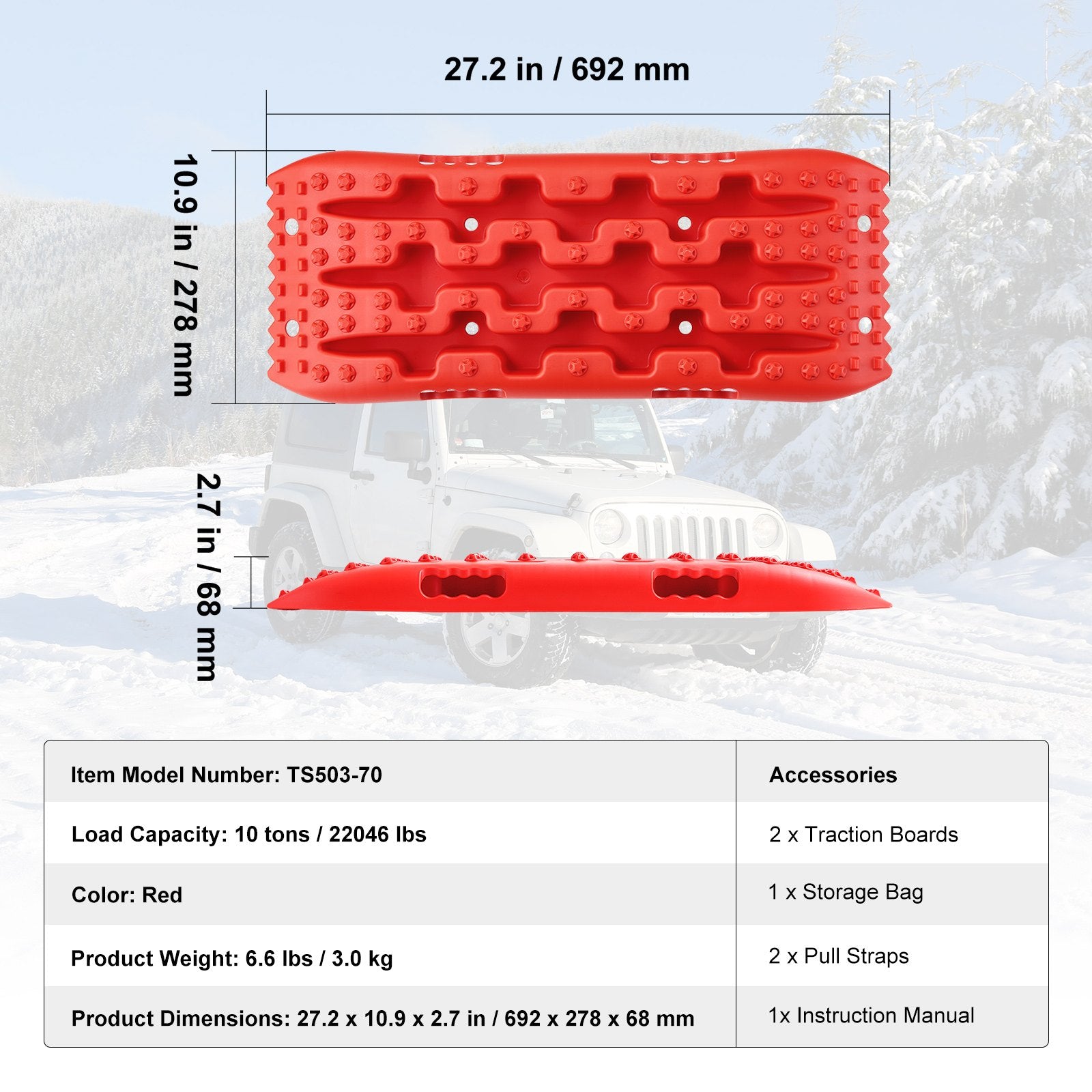 2PCS Traction Boards with PP for Mud Snow Sand Storage Bag Short Red V952-QCTKBZBS2JZD8OI9AV0