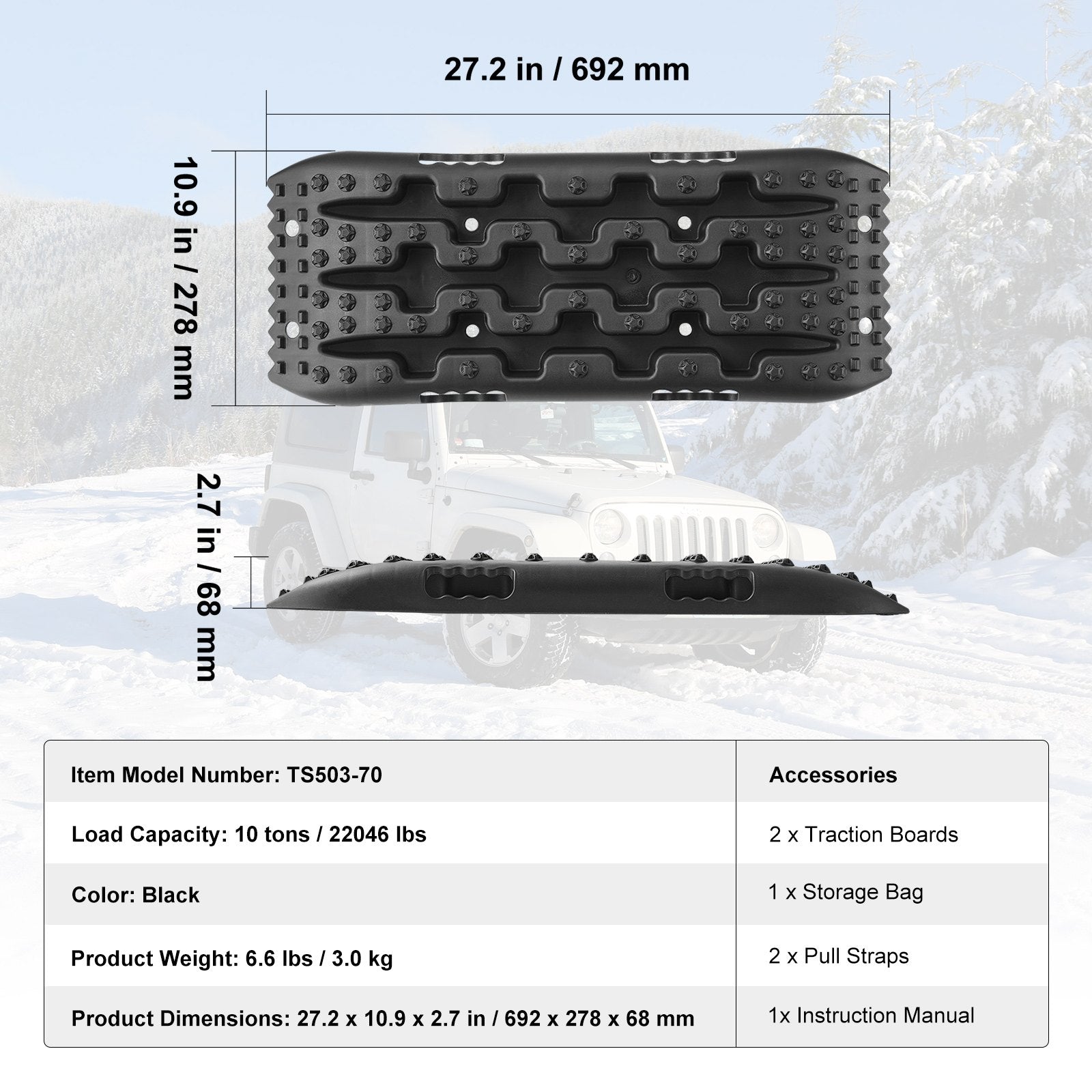 2PCS Traction Boards with PP for Mud Snow Sand Storage Bag Short Black V952-QCTKBZBS2JZDELTQAV0