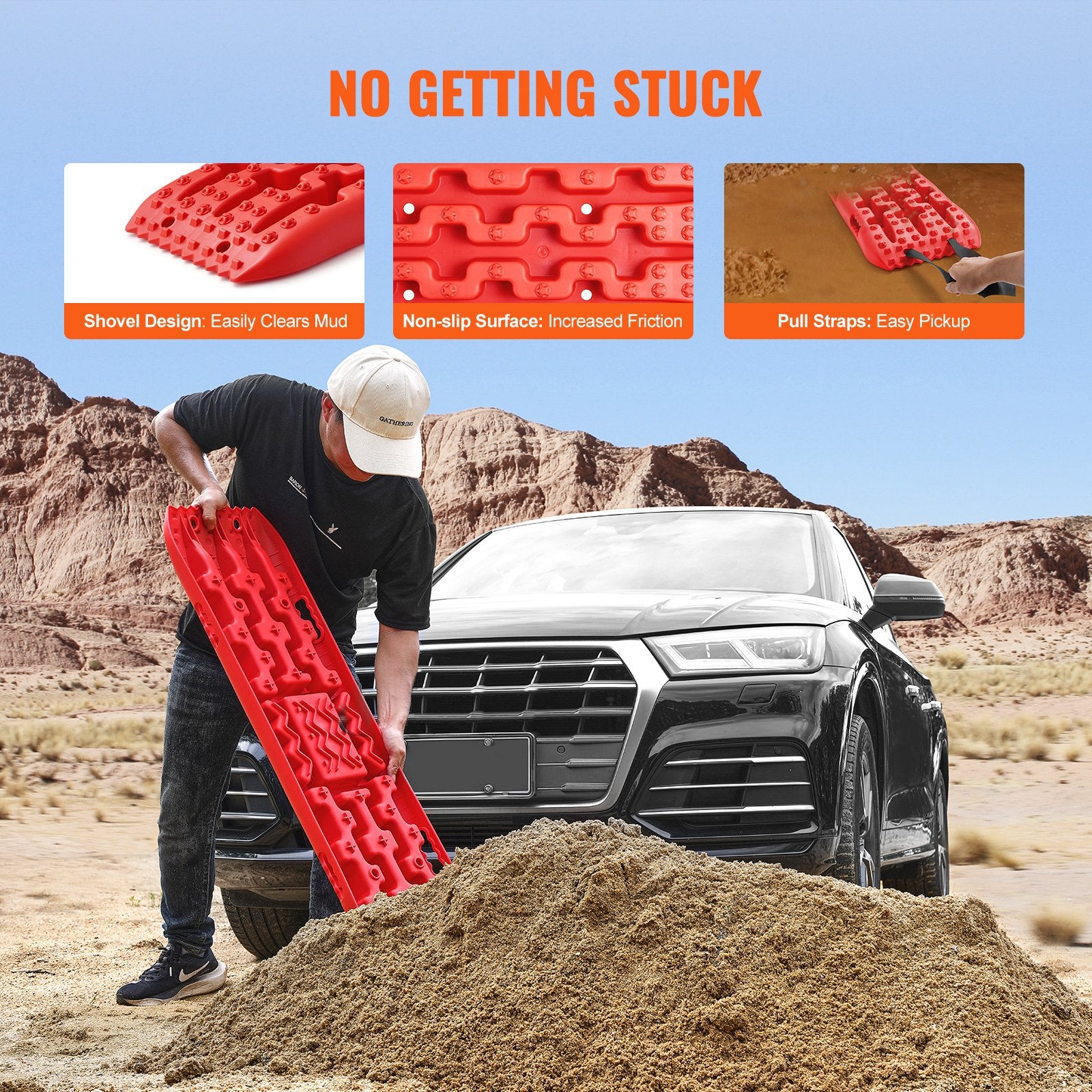 2PCS Traction Boards with PP for Mud Snow Sand Storage Bag Long Red V952-QCTKBZBS2JZZK3NO1V0