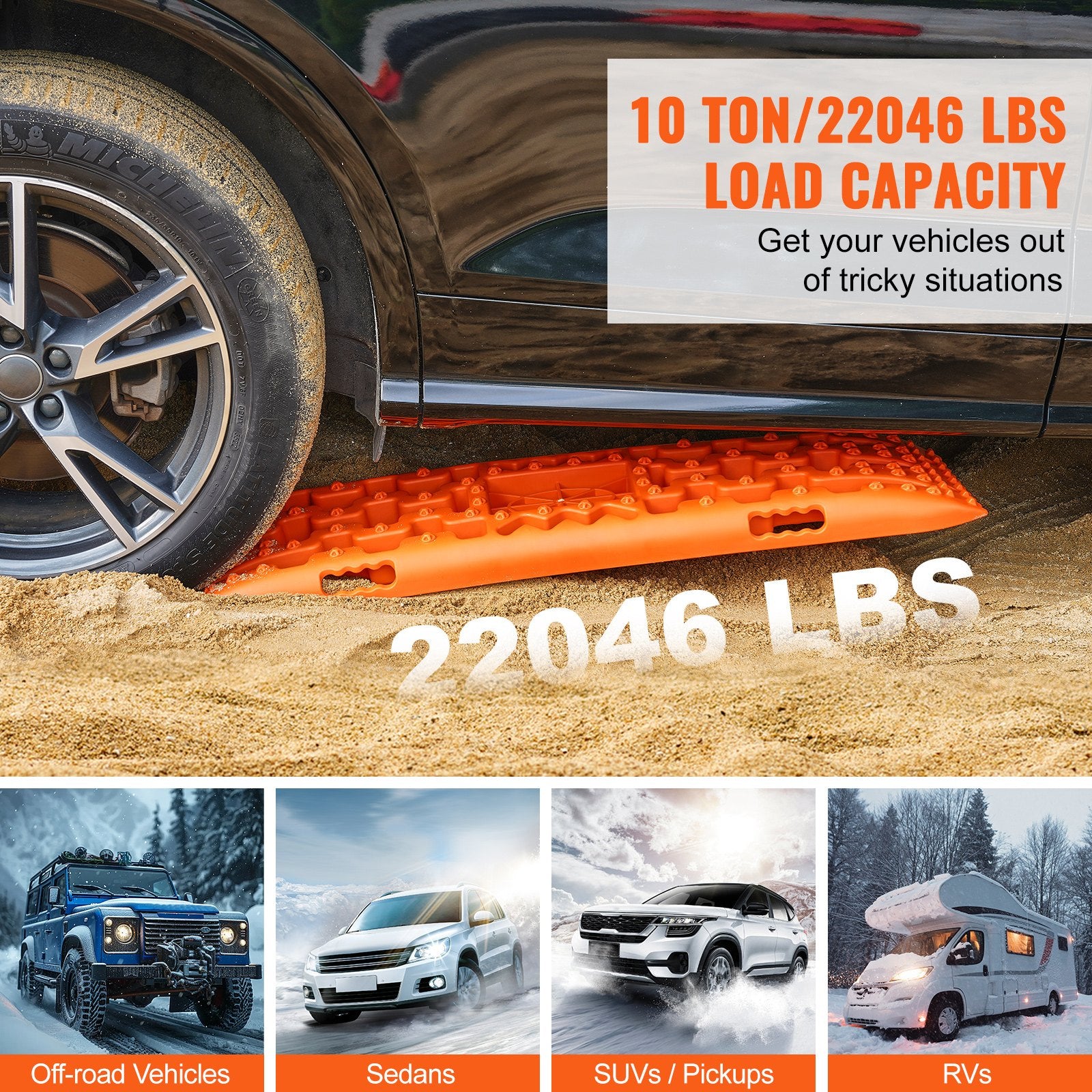 10 TON Traction Boards with PP Material, Recovery Boards for Off-road Vehicles/Cars/Pickups/SUVs/RVs, Pair V952-QCTKBZBS2JZZN5BMHV0
