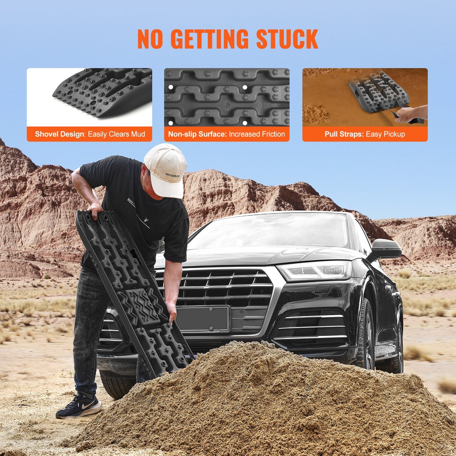 2PCS Traction Boards with PP for Mud Snow Sand Storage Bag Long Black V952-QCTKBZBS2JZZYHDQZV0