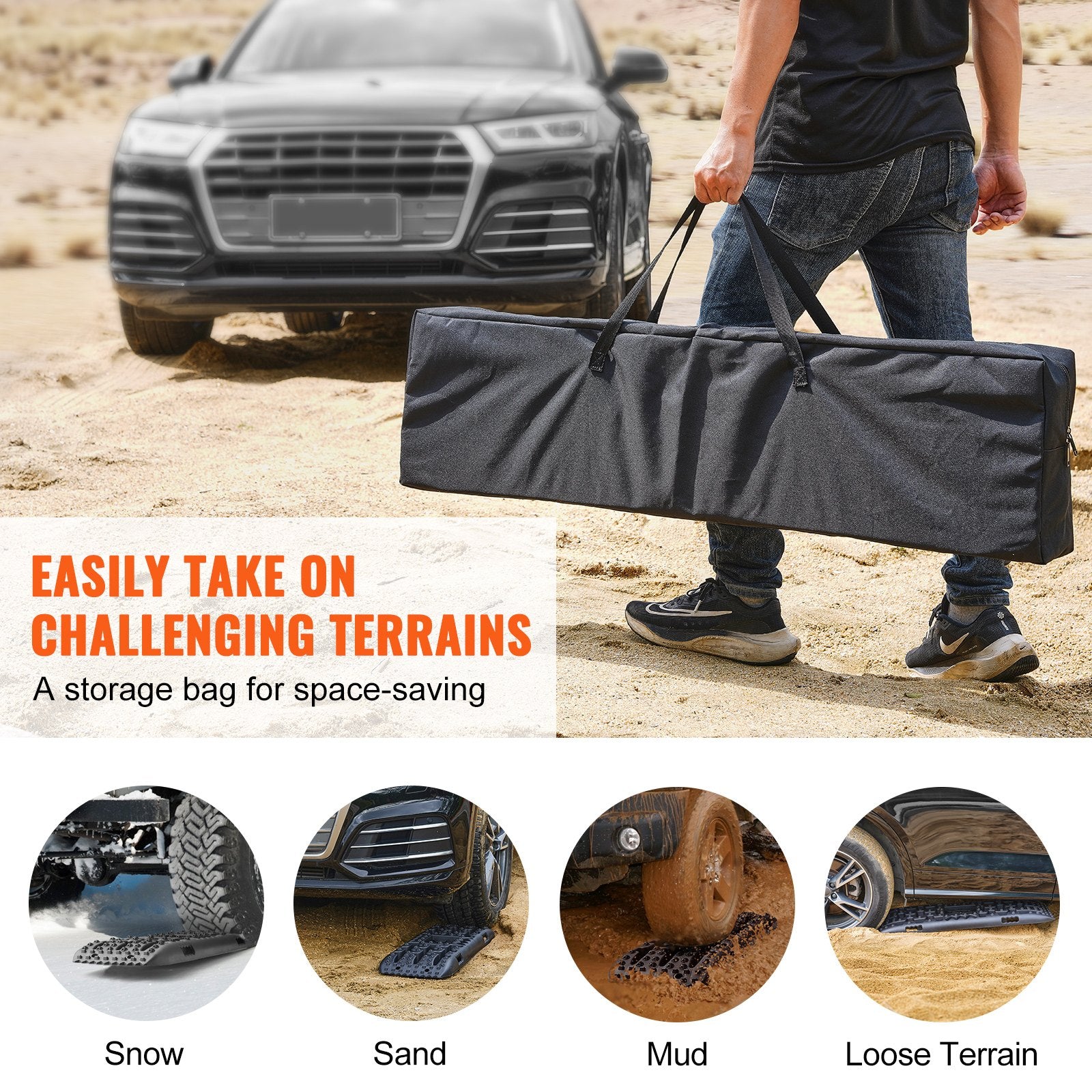 2PCS Traction Boards with PP for Mud Snow Sand Storage Bag Long Black V952-QCTKBZBS2JZZYHDQZV0