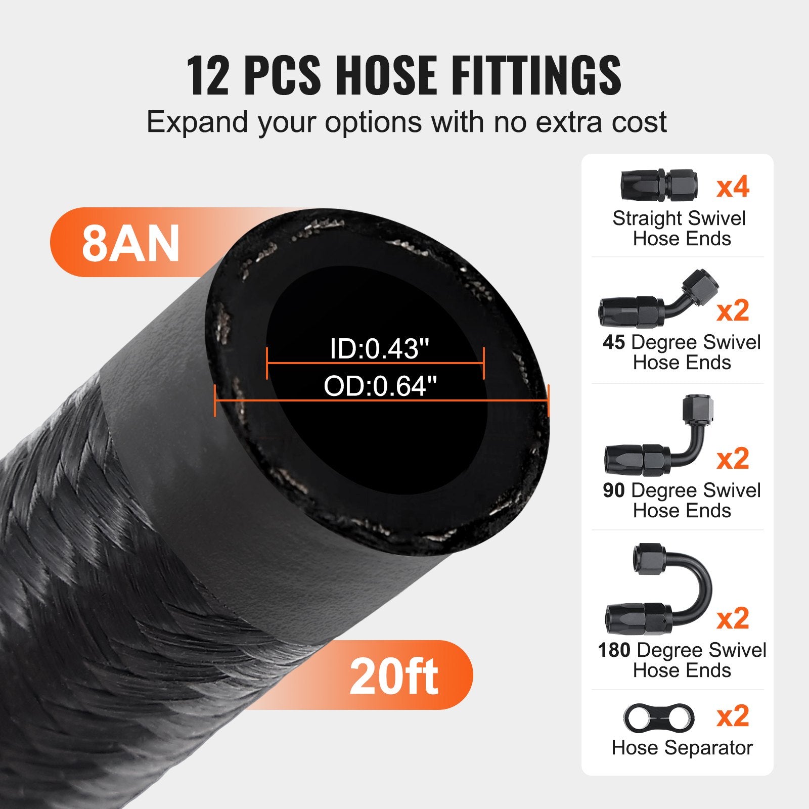8AN Fuel Line Kit, 6.1 m Fuel Hose Kit, 1.0 cm Nylon Stainless Steel Braided Fuel Line Oil/Gas/Diesel Hose V952-QCYYRYRG12G2QDX9GV0