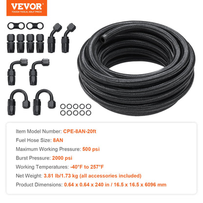 8AN Fuel Line Kit, 6.1 m Fuel Hose Kit, 1.0 cm Nylon Stainless Steel Braided Fuel Line Oil/Gas/Diesel Hose V952-QCYYRYRG12G2QDX9GV0