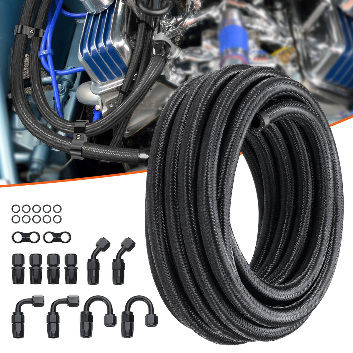 8AN Fuel Line Kit, 6.1 m Fuel Hose Kit, 1.0 cm Nylon Stainless Steel Braided Fuel Line Oil/Gas/Diesel Hose V952-QCYYRYRG12G2QDX9GV0