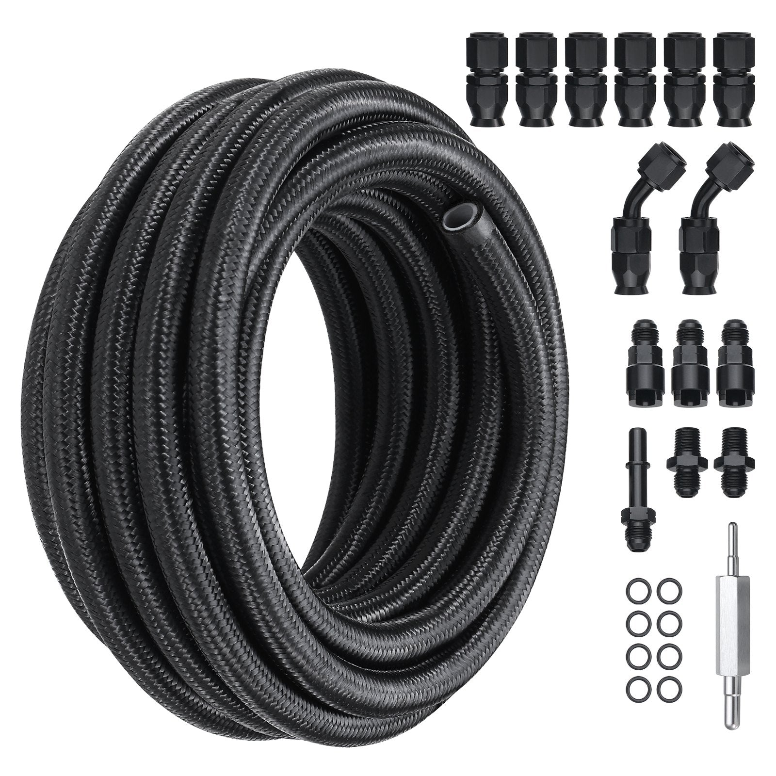 6AN Fuel Line Kit, 7.62 m Fuel Hose Kit, Nylon Stainless Steel Braided PTFE Fuel Line Kit, E85/Oil/Gas/Diesel V952-QCYYRYRG15G26J9HMV0