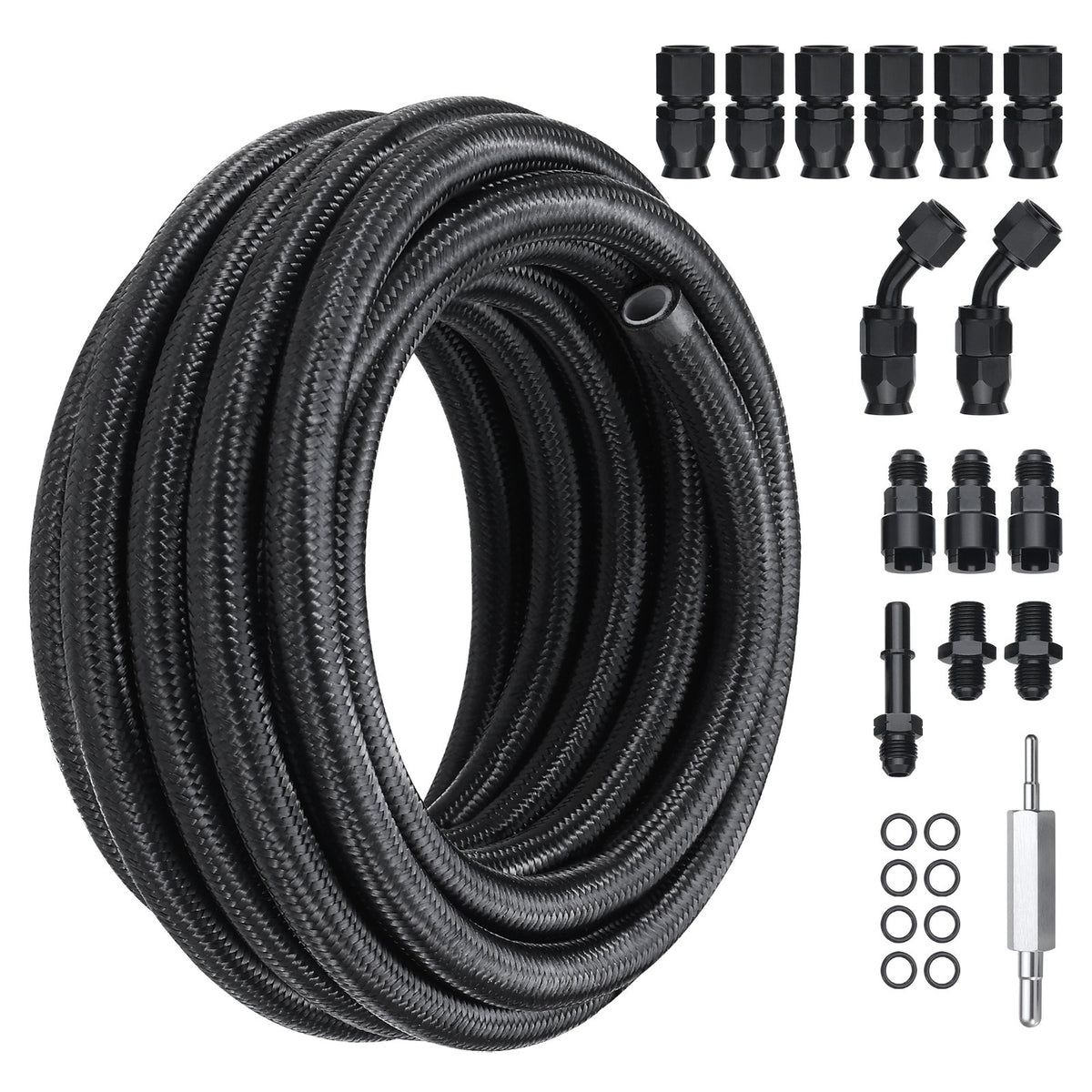 6AN Fuel Line Kit, 7.62 m Fuel Hose Kit, Nylon Stainless Steel Braided PTFE Fuel Line Kit, E85/Oil/Gas/Diesel V952-QCYYRYRG15G26J9HMV0