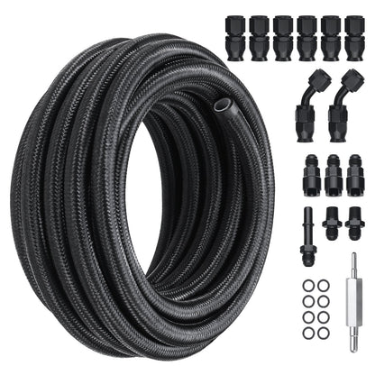 6AN Fuel Line Kit, 7.62 m Fuel Hose Kit, Nylon Stainless Steel Braided PTFE Fuel Line Kit, E85/Oil/Gas/Diesel V952-QCYYRYRG15G26J9HMV0