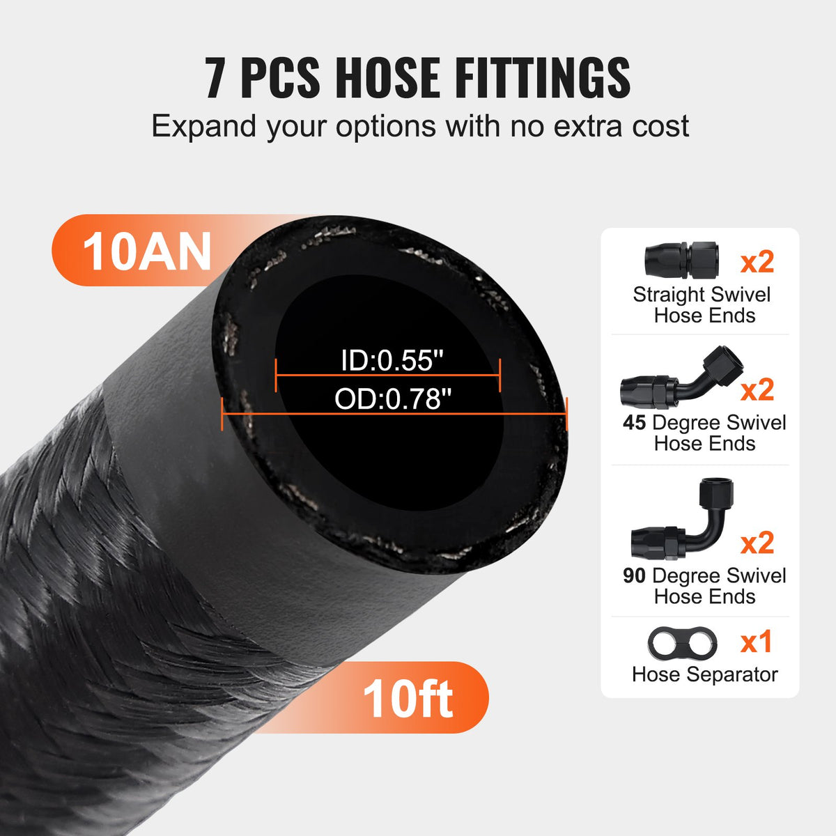 10AN Fuel Line Kit, 3.05 m Fuel Hose Kit, 1.4 cm Nylon Stainless Steel Braided Fuel Line Oil/Gas/Diesel Hose V952-QCYYRYRG7G200XFFSV0