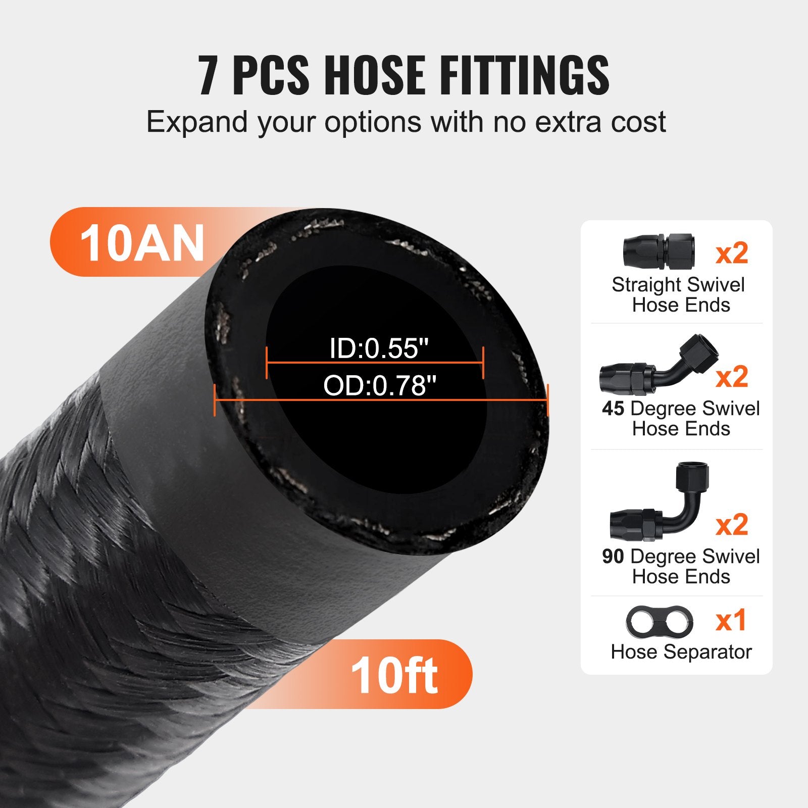 10AN Fuel Line Kit, 3.05 m Fuel Hose Kit, 1.4 cm Nylon Stainless Steel Braided Fuel Line Oil/Gas/Diesel Hose V952-QCYYRYRG7G200XFFSV0