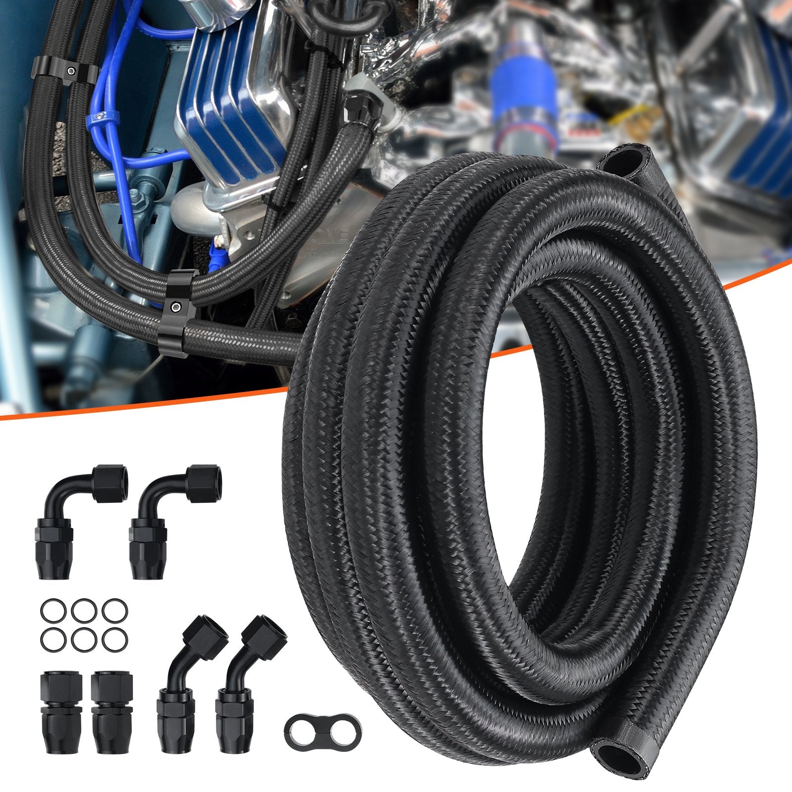 10AN Fuel Line Kit, 3.05 m Fuel Hose Kit, 1.4 cm Nylon Stainless Steel Braided Fuel Line Oil/Gas/Diesel Hose V952-QCYYRYRG7G200XFFSV0