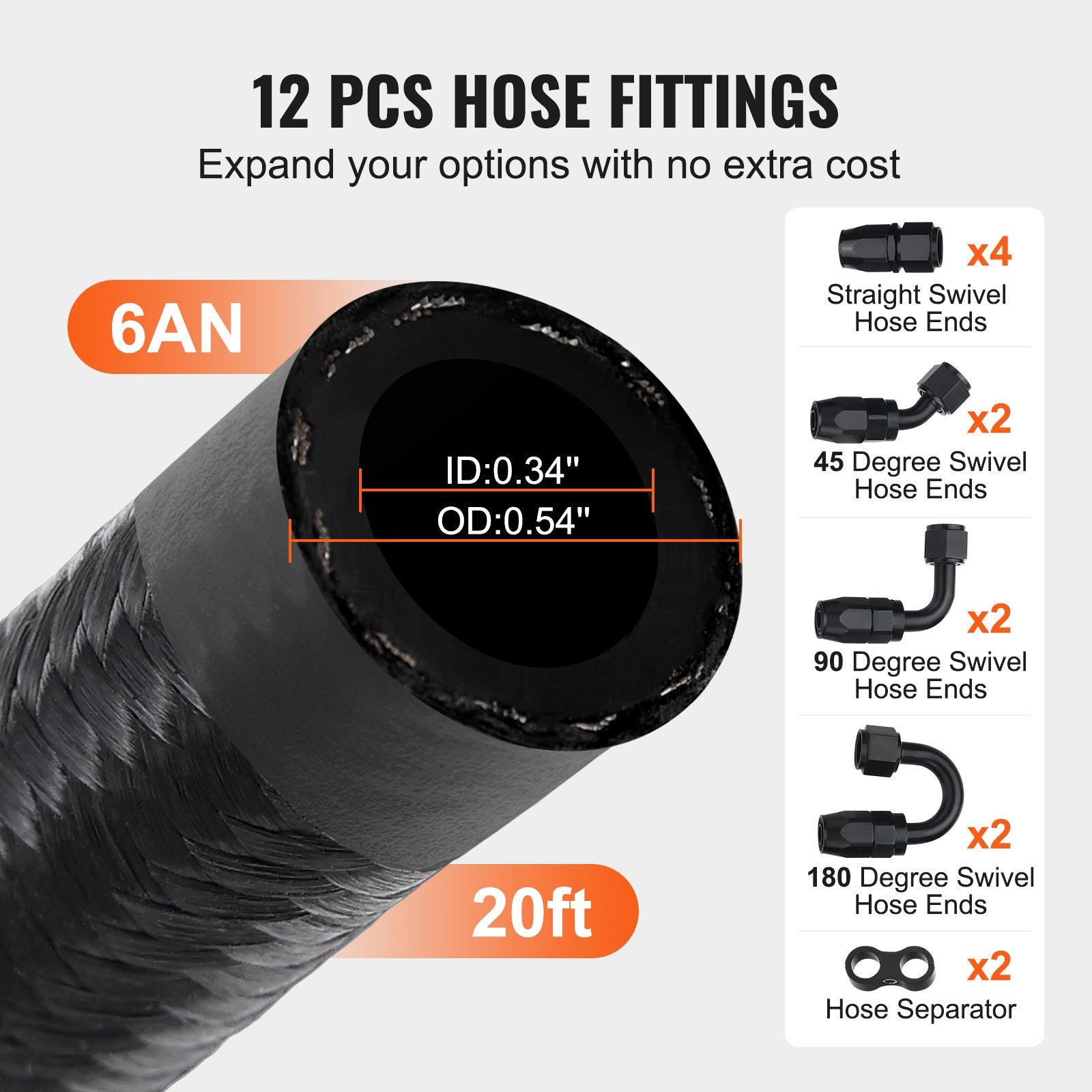 6AN Fuel Line Kit, 6.1 m Fuel Hose Kit, 0.86 cm Nylon Stainless Steel Braided Fuel Line Oil/Gas/Diesel Hose V952-QCYYRYRGNLBZSYIKSV0