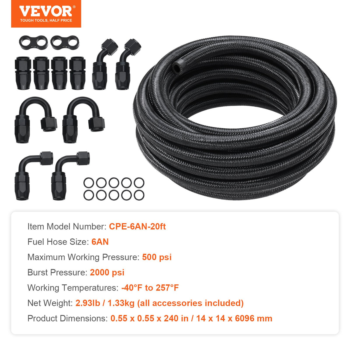 6AN Fuel Line Kit, 6.1 m Fuel Hose Kit, 0.86 cm Nylon Stainless Steel Braided Fuel Line Oil/Gas/Diesel Hose V952-QCYYRYRGNLBZSYIKSV0