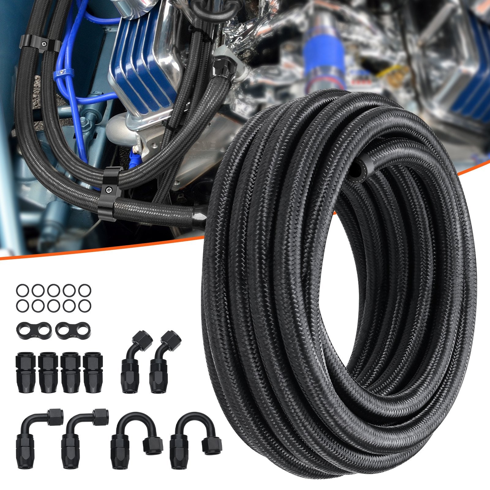 6AN Fuel Line Kit, 6.1 m Fuel Hose Kit, 0.86 cm Nylon Stainless Steel Braided Fuel Line Oil/Gas/Diesel Hose V952-QCYYRYRGNLBZSYIKSV0
