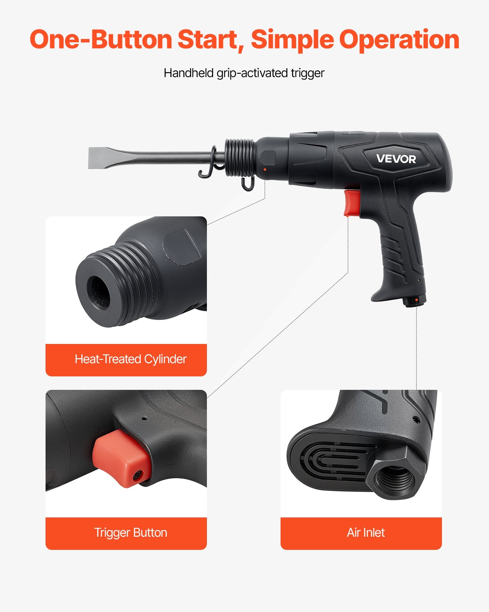 Air Hammer, 2500-2700BPM Pneumatic Hammer with 70mm Stroke & 4PCS 170mm Long Barrel Chisels, Pistol-Grip V952-QDCCCGQCQSWBB0RP2002V0