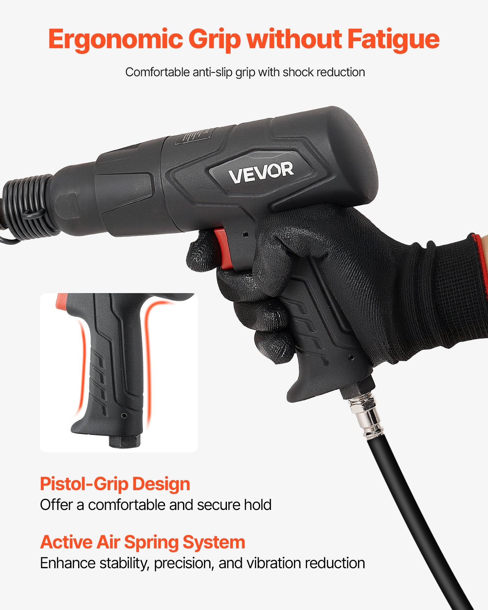 Air Hammer, 2500-2700BPM Pneumatic Hammer with 70mm Stroke & 4PCS 170mm Long Barrel Chisels, Pistol-Grip V952-QDCCCGQCQSWBB0RP2002V0