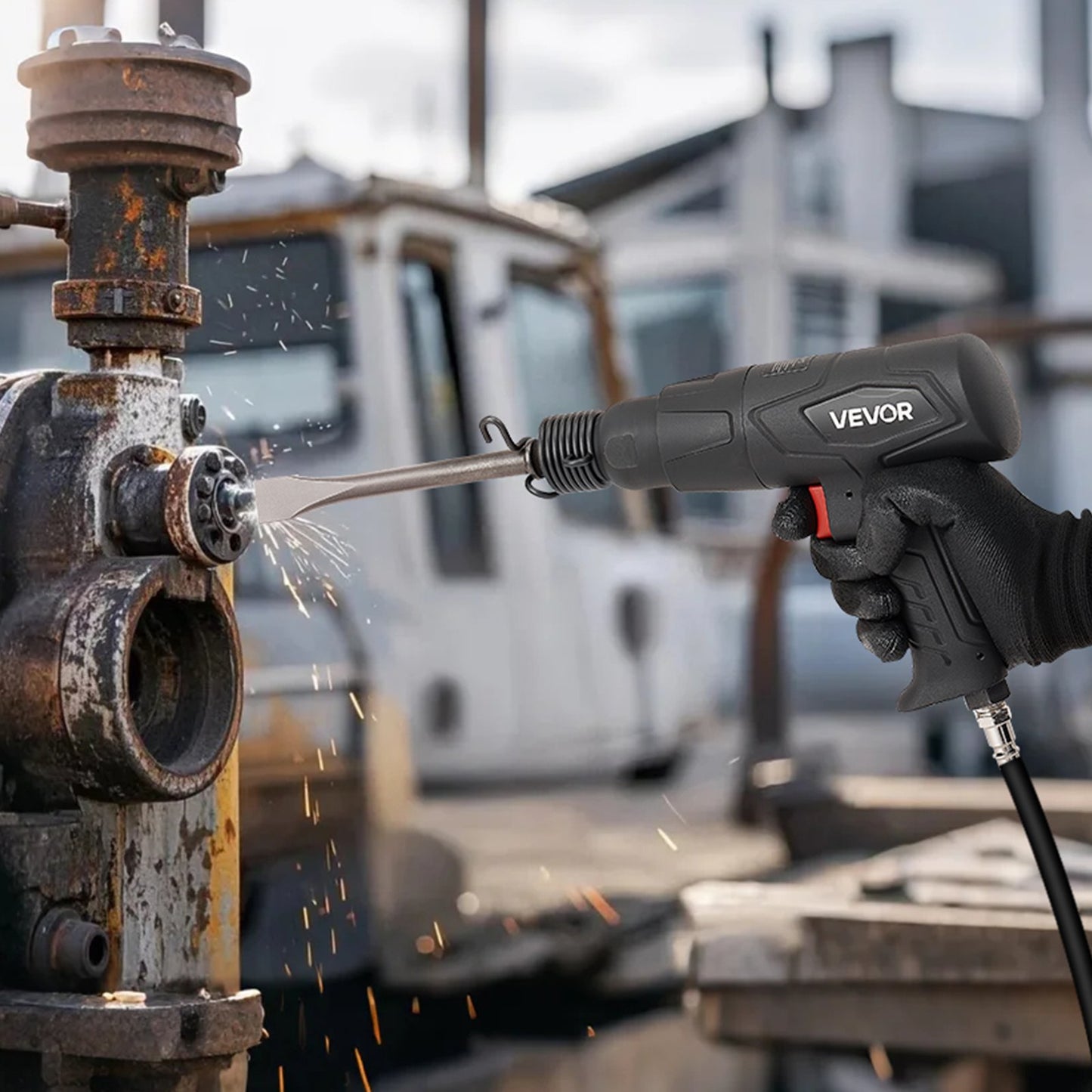 Air Hammer, 2500-2700BPM Pneumatic Hammer with 70mm Stroke & 4PCS 170mm Long Barrel Chisels, Pistol-Grip V952-QDCCCGQCQSWBB0RP2002V0