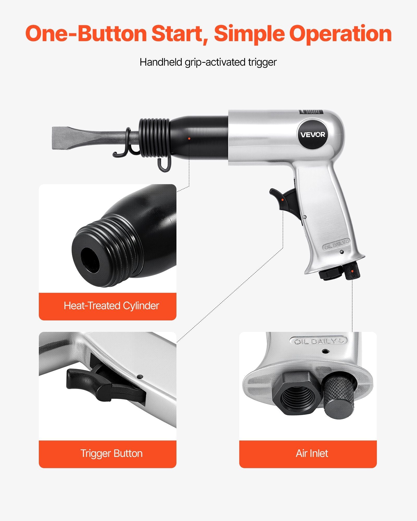 Air Hammer, 3500BPM Pneumatic Hammer with 70mm Stroke & 4PCS Chisels Round Shank, Pistol-Grip Compact Air V952-QDCCCGQCQSWBTOUK9002V0