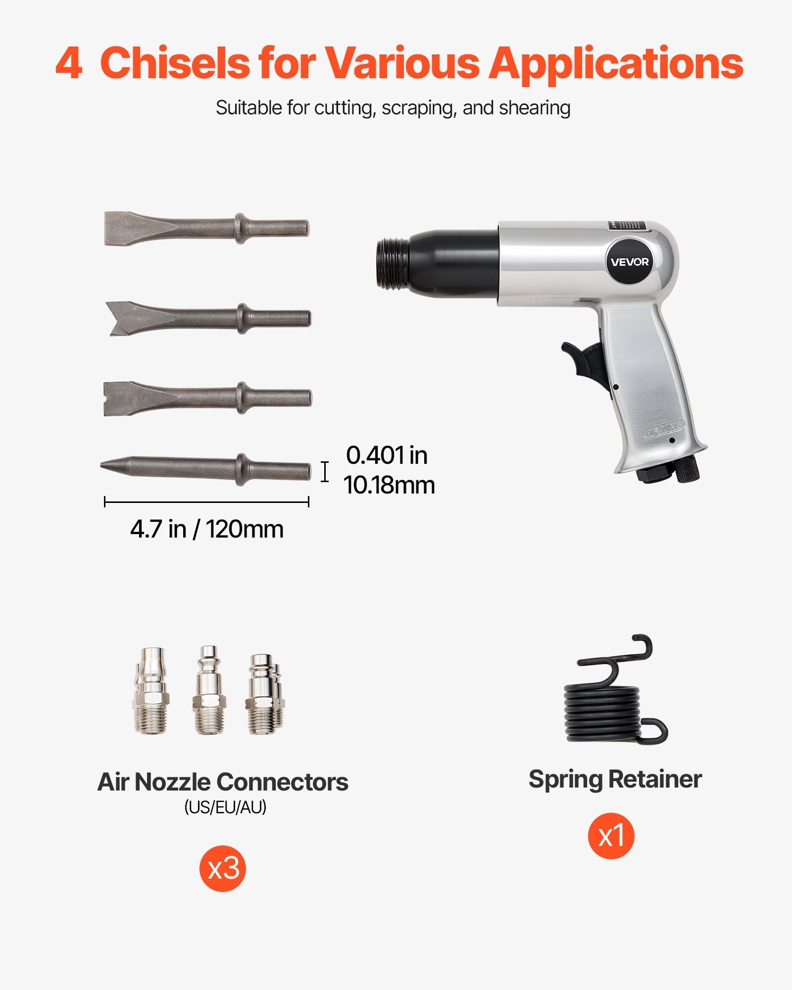 Air Hammer, 3500BPM Pneumatic Hammer with 70mm Stroke & 4PCS Chisels Round Shank, Pistol-Grip Compact Air V952-QDCCCGQCQSWBTOUK9002V0