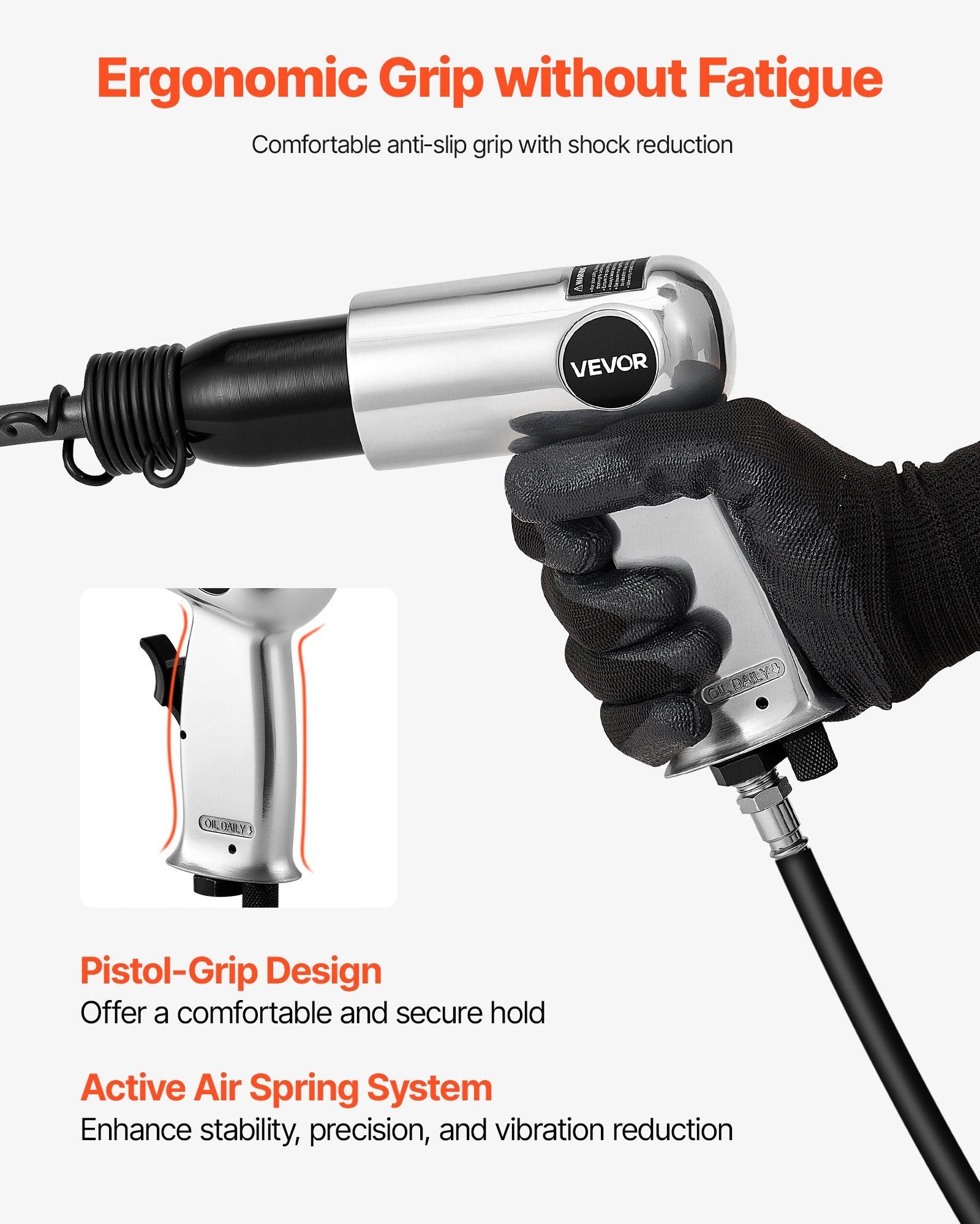 Air Hammer, 3500BPM Pneumatic Hammer with 70mm Stroke & 4PCS Chisels Round Shank, Pistol-Grip Compact Air V952-QDCCCGQCQSWBTOUK9002V0
