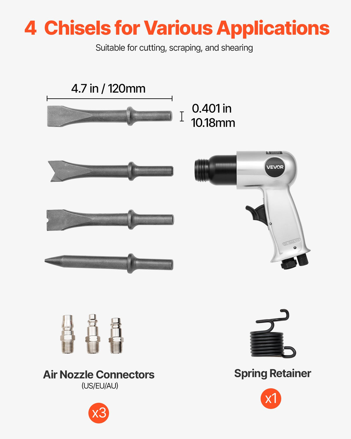 Air Hammer, 4500BPM Pneumatic Hammer with 40mm Stroke & 4PCS Chisels Round Shank, Lightweight & Compact Air V952-QDCCCGQCQSWBW3Y2Q002V0