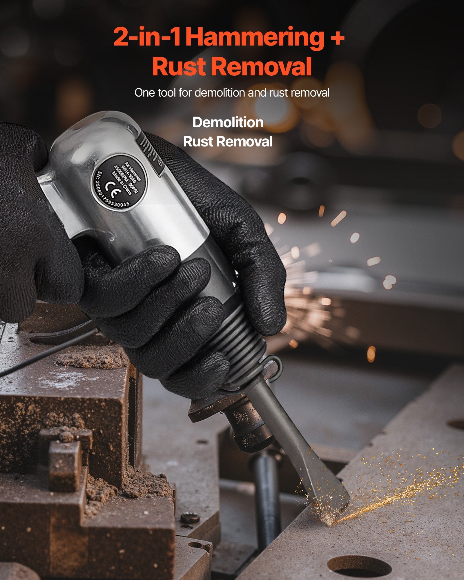Air Hammer, 4500BPM Pneumatic Hammer with Rust Removal Air Needle Scaler & 4PCS Chisels Round Shank, V952-QDCCZSCXQQSWC0EUI002V0
