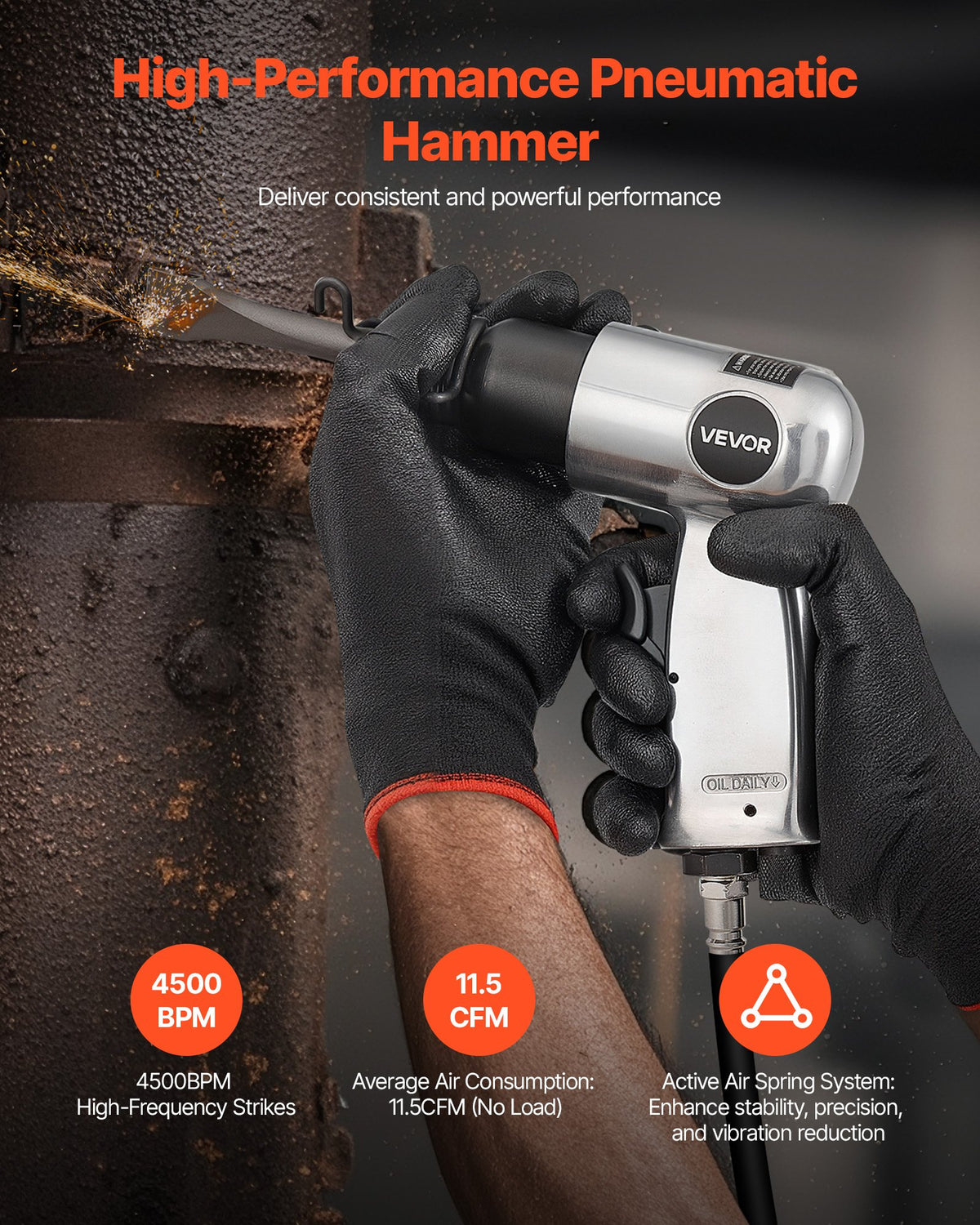 Air Hammer, 4500BPM Pneumatic Hammer with Rust Removal Air Needle Scaler & 4PCS Chisels Round Shank, V952-QDCCZSCXQQSWC0EUI002V0