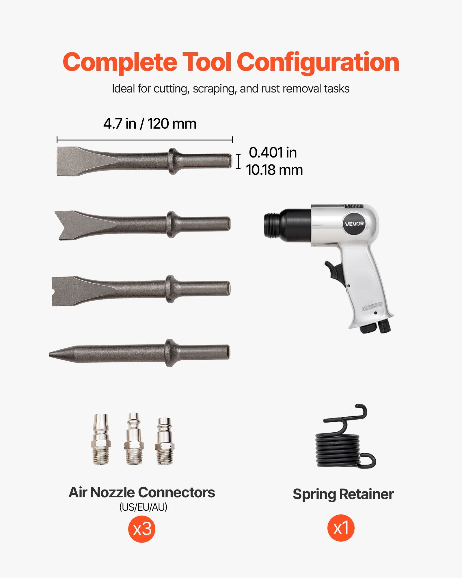 Air Hammer, 4500BPM Pneumatic Hammer with Rust Removal Air Needle Scaler & 4PCS Chisels Round Shank, V952-QDCCZSCXQQSWC0EUI002V0