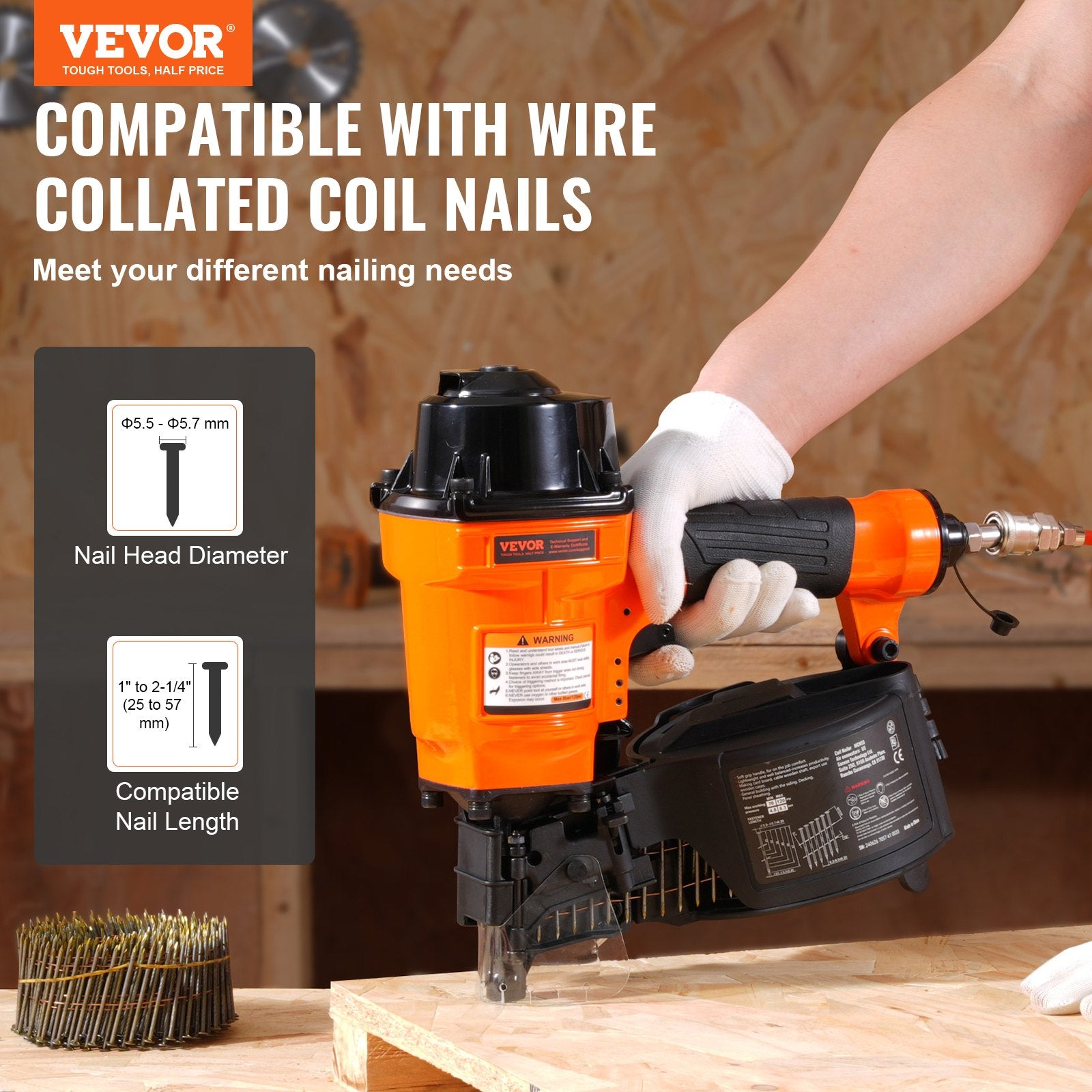 MCN55 Coil Siding Nailer 27mm to 57mm 15 Degree Pneumatic Nail Gun V952-QDJPDQ55RS00MRO9NV0