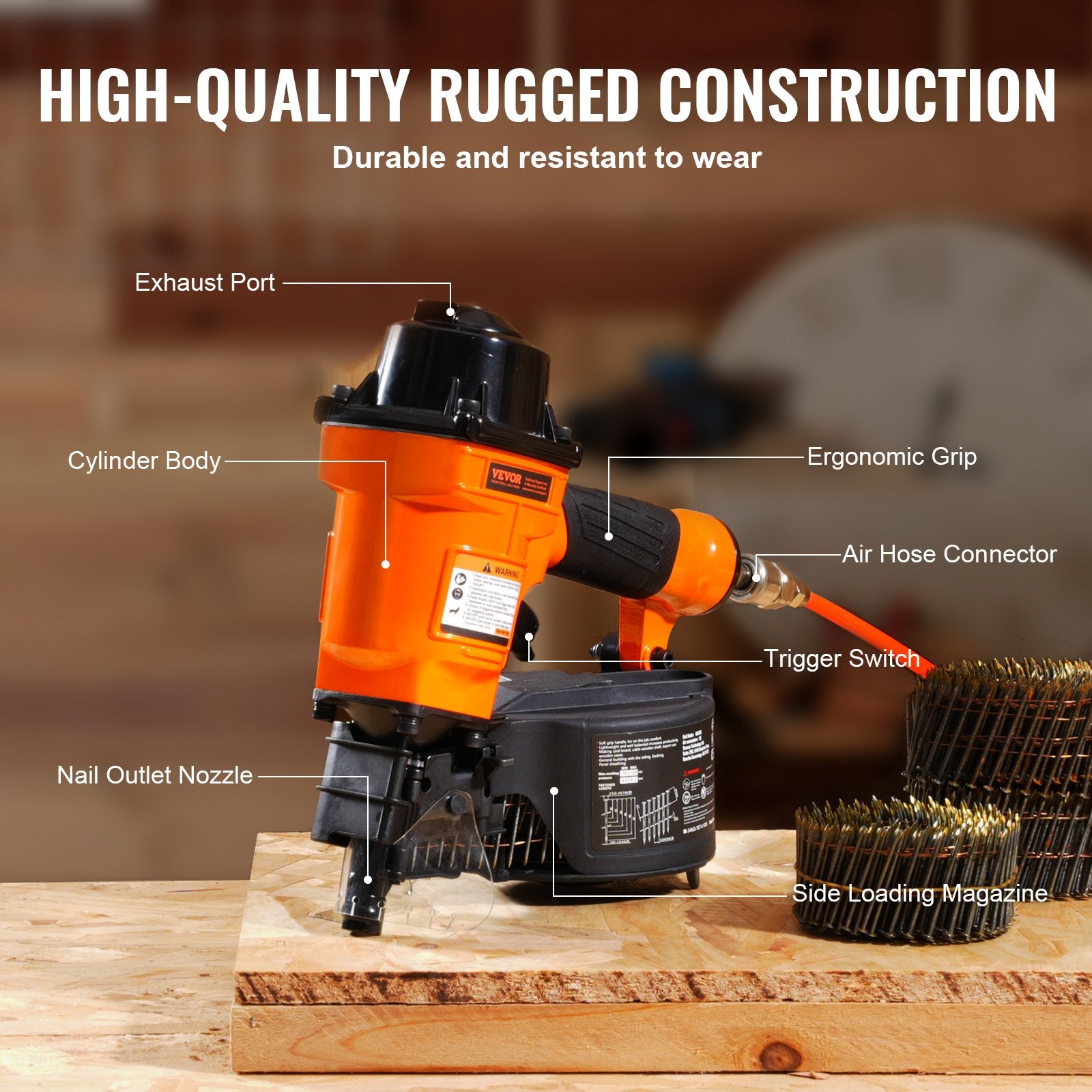 MCN55 Coil Siding Nailer 27mm to 57mm 15 Degree Pneumatic Nail Gun V952-QDJPDQ55RS00MRO9NV0
