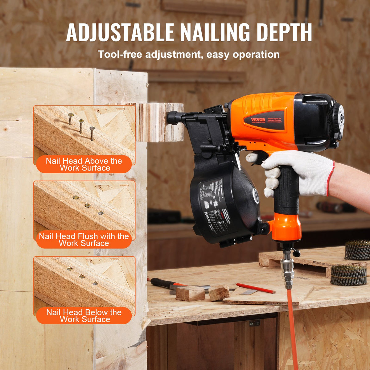 CN65 Coil Siding Nailer 32mm to 63mm 15 Degree Pneumatic Nail Gun V952-QDJPDQ65RS00QRY6IV0