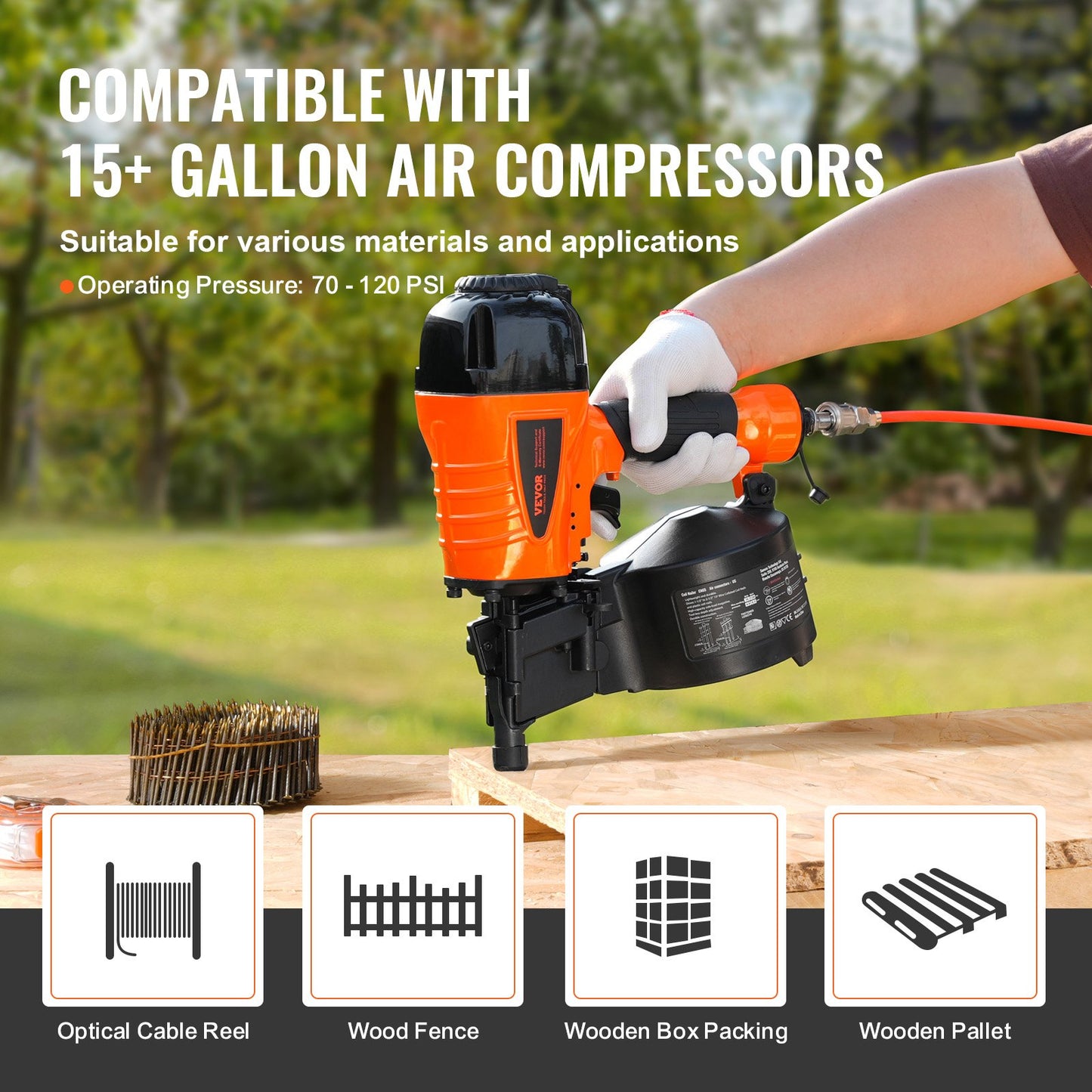 CN65 Coil Siding Nailer 32mm to 63mm 15 Degree Pneumatic Nail Gun V952-QDJPDQ65RS00QRY6IV0