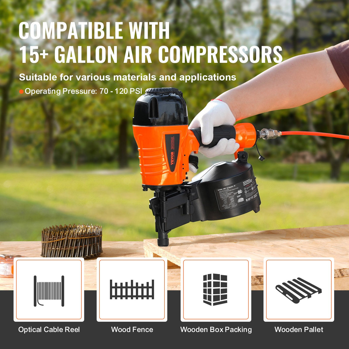 CN65 Coil Siding Nailer 32mm to 63mm 15 Degree Pneumatic Nail Gun V952-QDJPDQ65RS00QRY6IV0