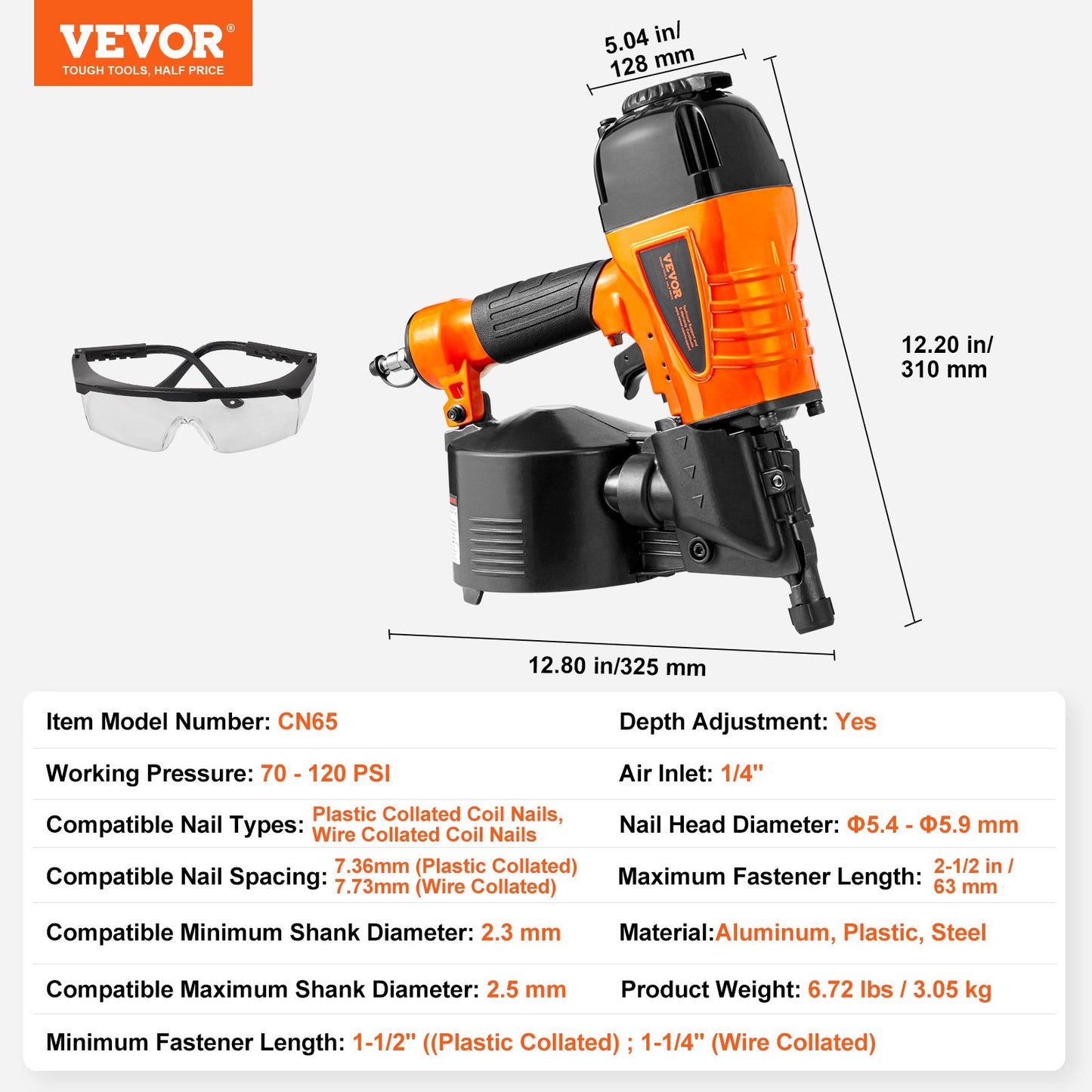 CN65 Coil Siding Nailer 32mm to 63mm 15 Degree Pneumatic Nail Gun V952-QDJPDQ65RS00QRY6IV0