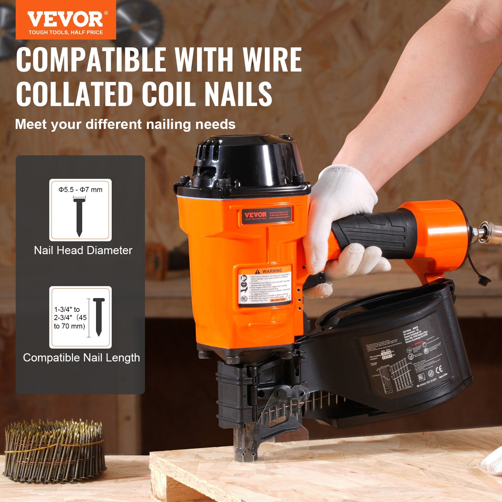 MCN70 Coil Siding Nailer 45mm to 70mm 15 Degree Pneumatic Nail Gun V952-QDJPDQ70RS00FV54OV0
