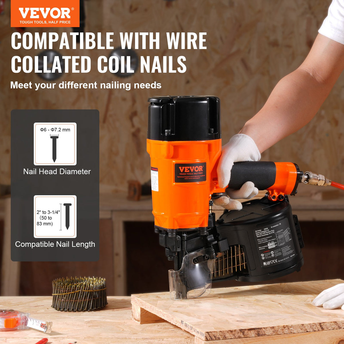 CN83N Coil Siding Nailer 50mm to 83mm 15 Degree Pneumatic Nail Gun V952-QDJPDQ83RS00B5D8LV0