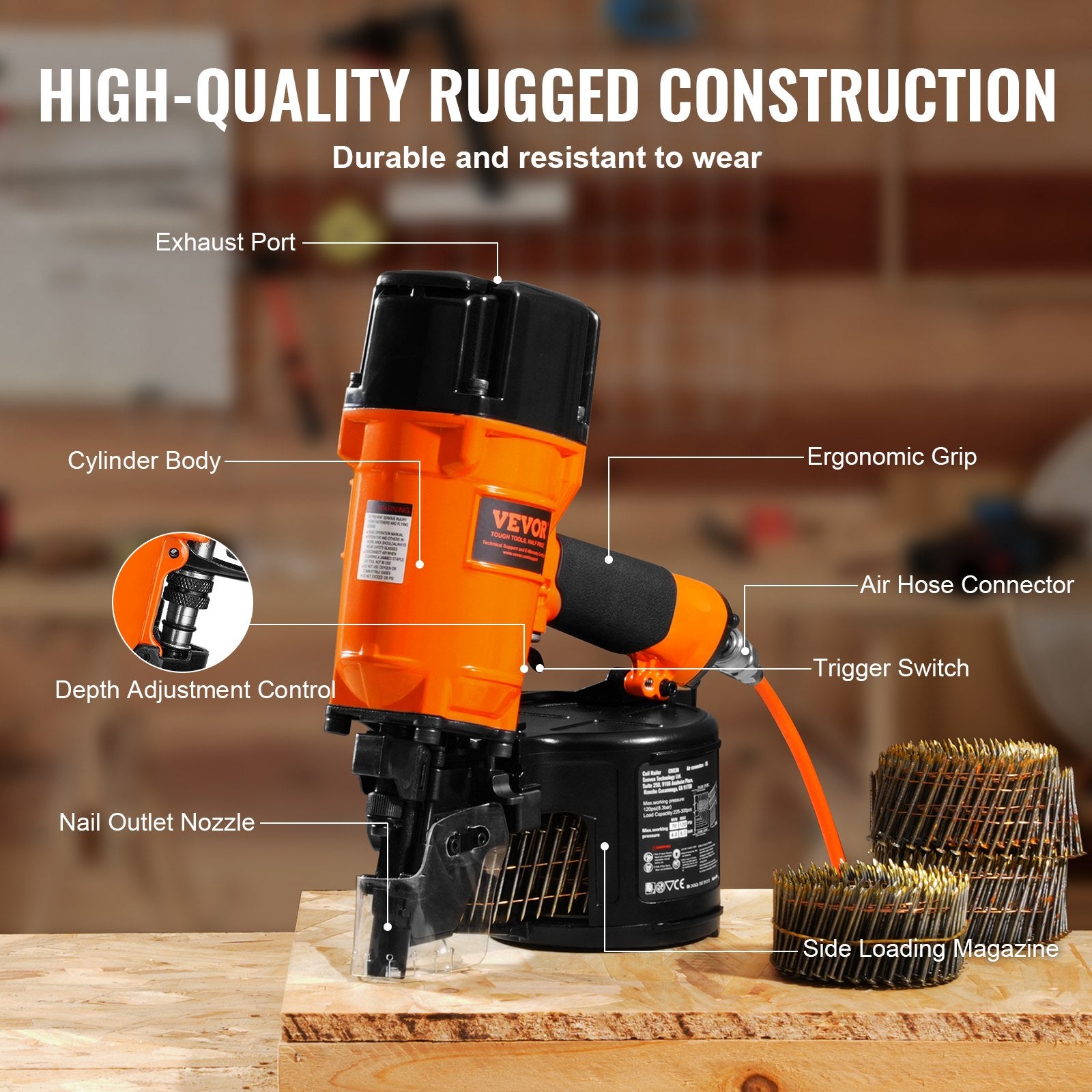 CN83N Coil Siding Nailer 50mm to 83mm 15 Degree Pneumatic Nail Gun V952-QDJPDQ83RS00B5D8LV0