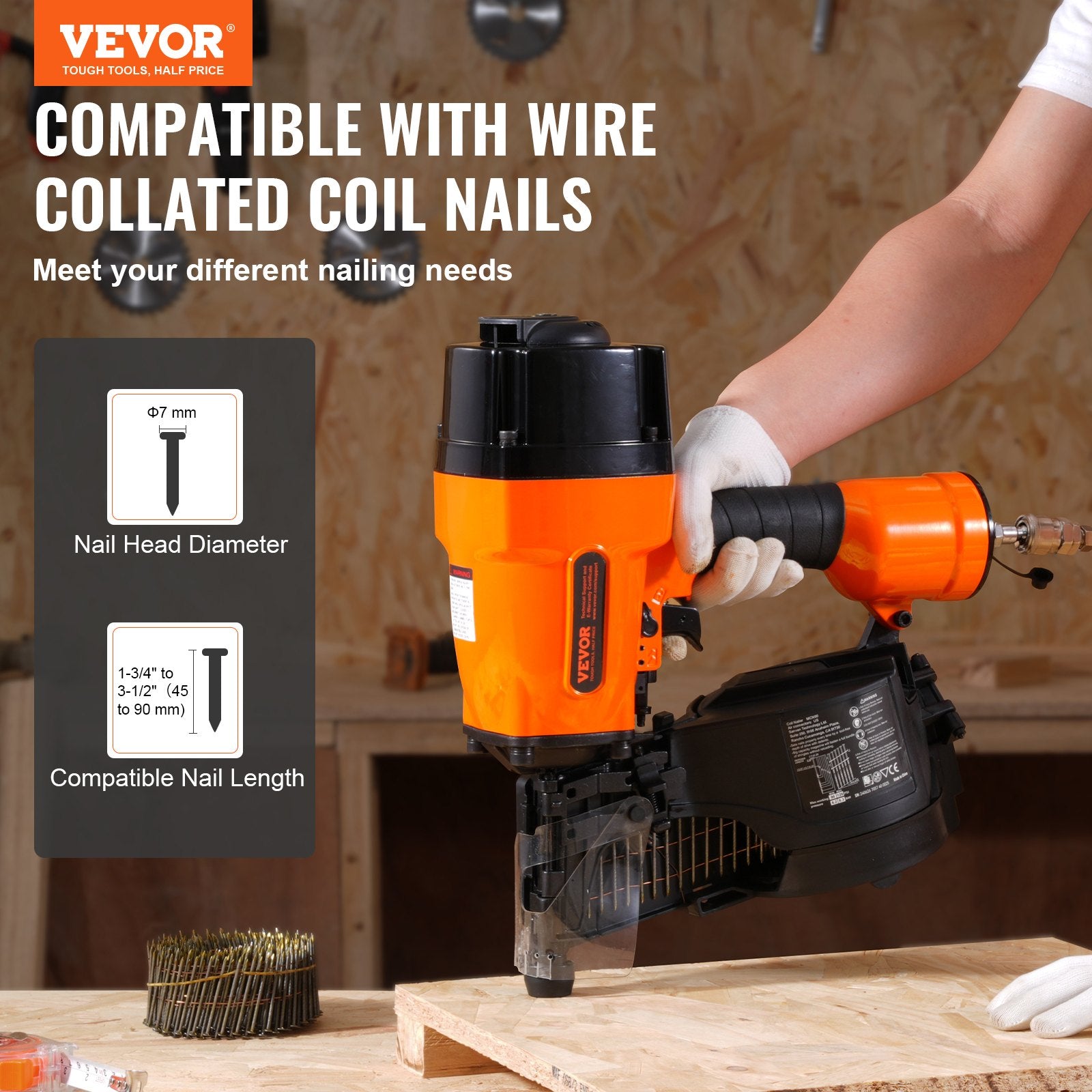 MCN90 Coil Framing Nailer 45mm to 90mm 15 Degree Pneumatic Nail Gun V952-QDJPDQ90RS00AJ1WOV0
